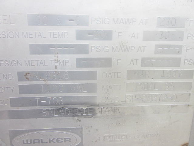 Stainless Steel 304L Walker Stainless T-703 Tank - IPP# 222046