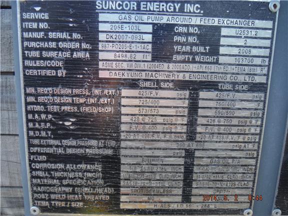 Unused Stainless Steel 316 Clad Shell and Tube Heat Exchanger - IPP# 222143
