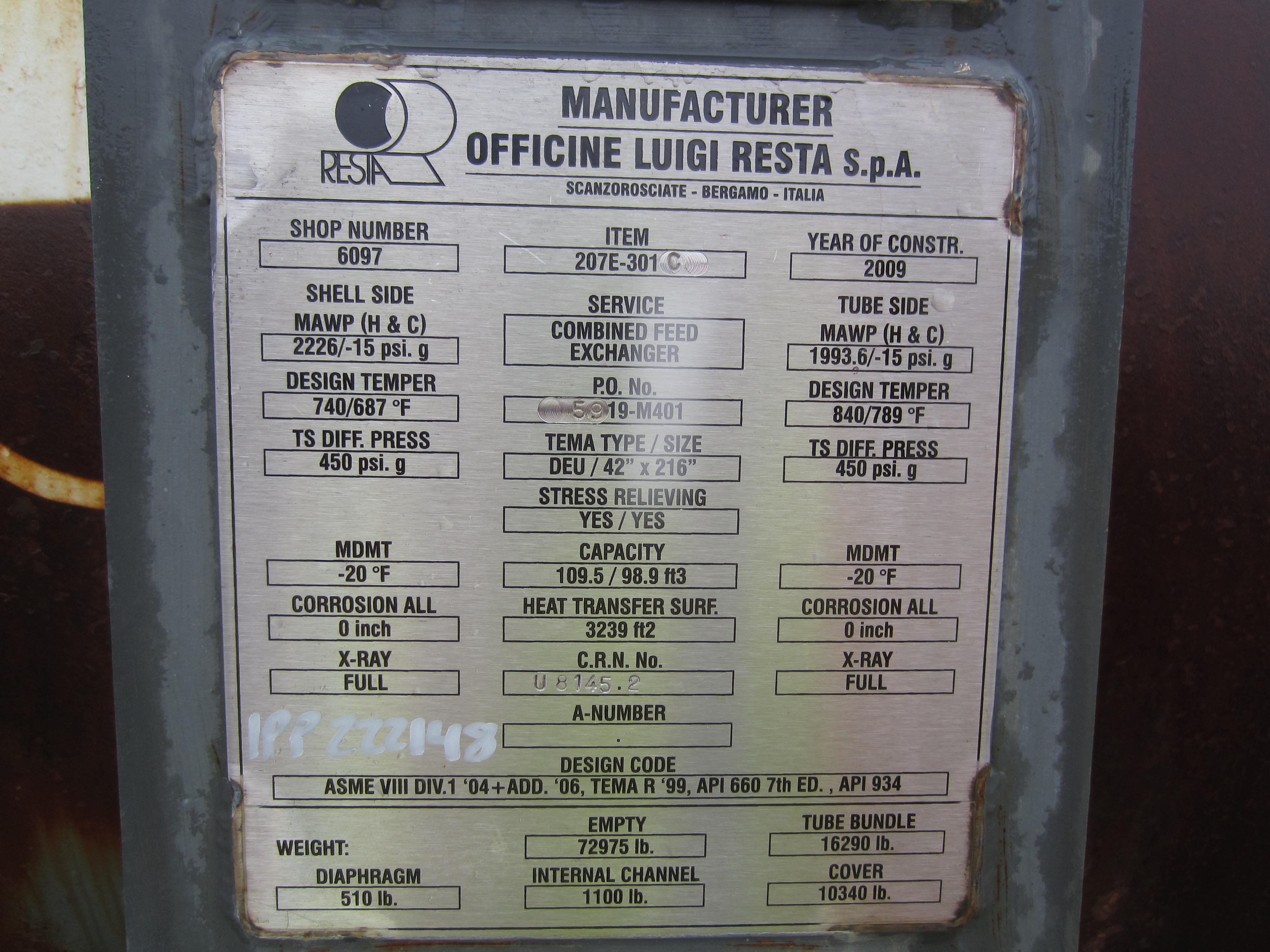 Unused Stainless Steel 321 Clad Shell and Tube Heat Exchanger - IPP# 222148