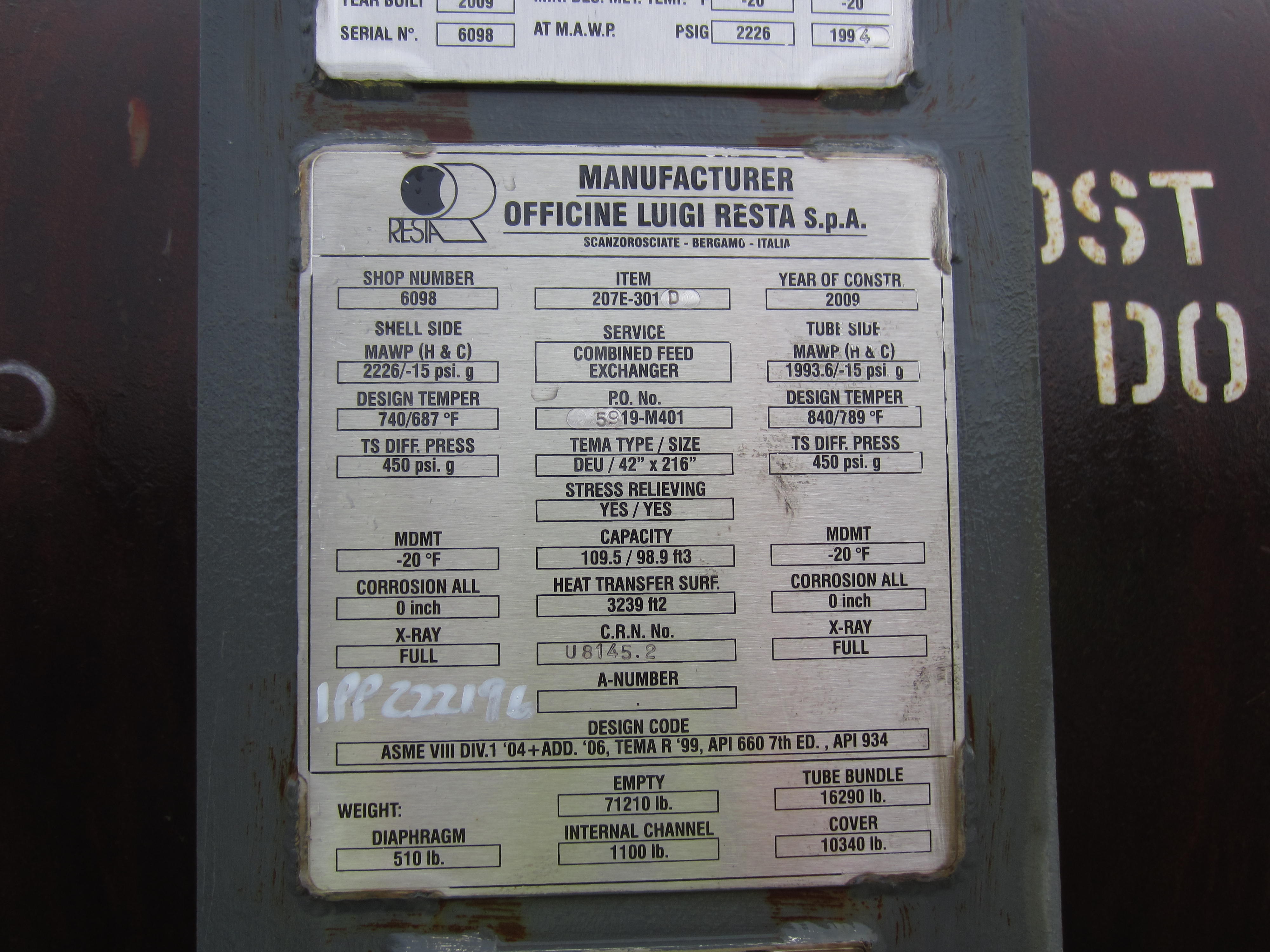 Unused Stainless Steel 321 Shell and Tube Heat Exchanger - IPP# 222196