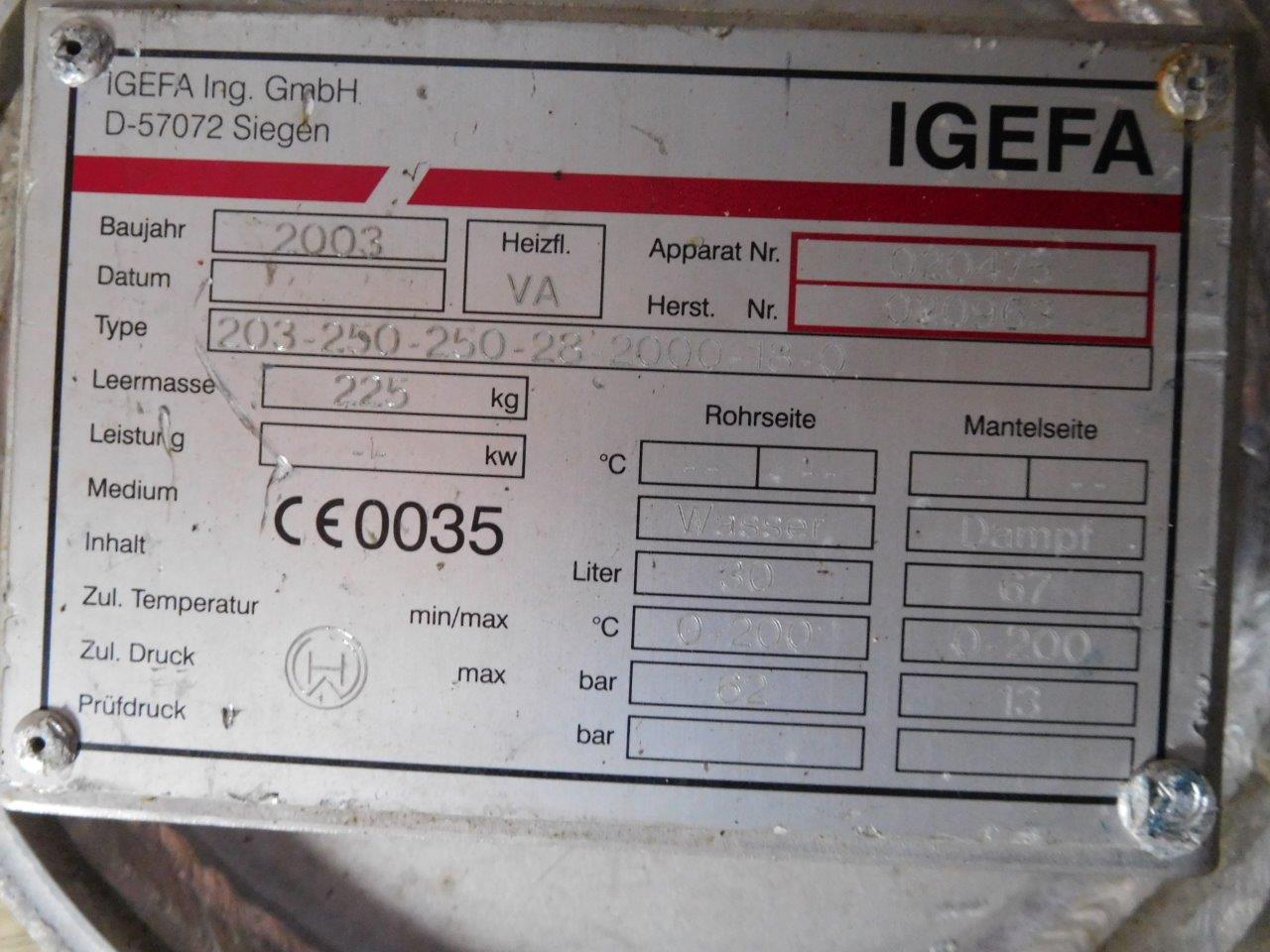 Stainless Steel Other IGEFA Siegen/Germany 203-250-250-28-2000-18-0 Shell and Tube Heat Exchanger - IPP# 222964