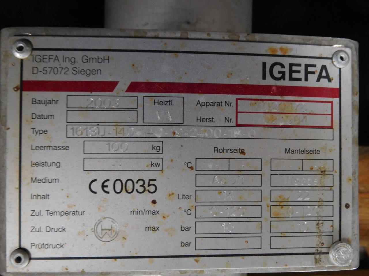 Stainless Steel Other IGEFA Siegen/Germany 161SU-140-140-19-2400-18-0 Shell and Tube Heat Exchanger - IPP# 222966