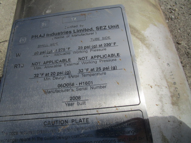 Unused Shell and Tube Heat Exchanger 178 m² (1,900 ft²) Stainless Steel 304 For Sale - IPP# 235342