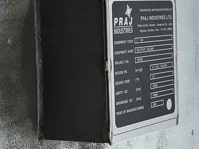 Unused Stainless Steel 304 Tray Column 4,293 mm (169 in) For Sale - IPP# 235305