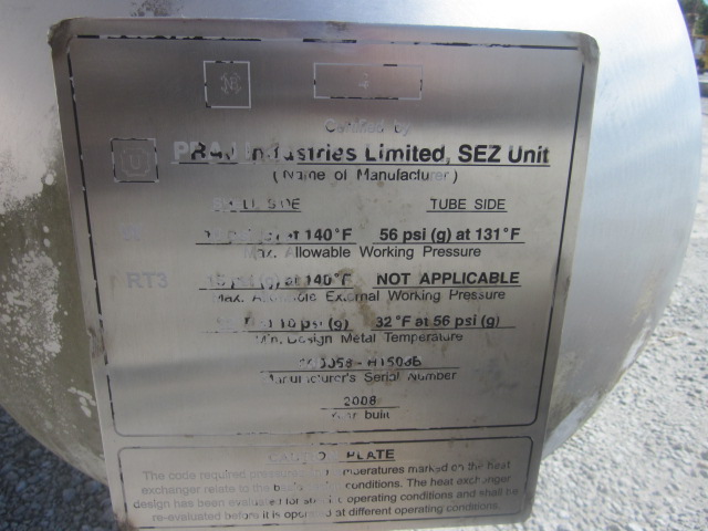 Unused Shell and Tube Heat Exchanger 53.9 m² (580 ft²) Stainless Steel 304 For Sale - IPP# 235337