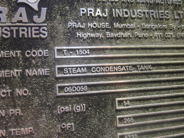Unused Carbon Steel Praj Industries  Tank - IPP# 235447