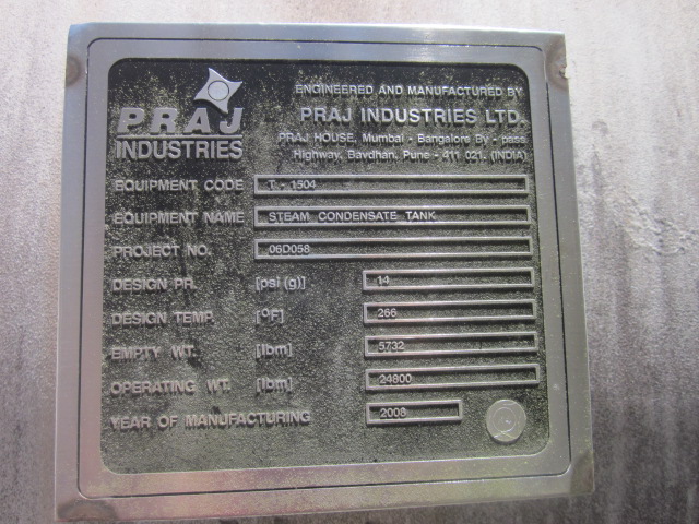 Unused Carbon Steel Praj Industries  Tank - IPP# 235447