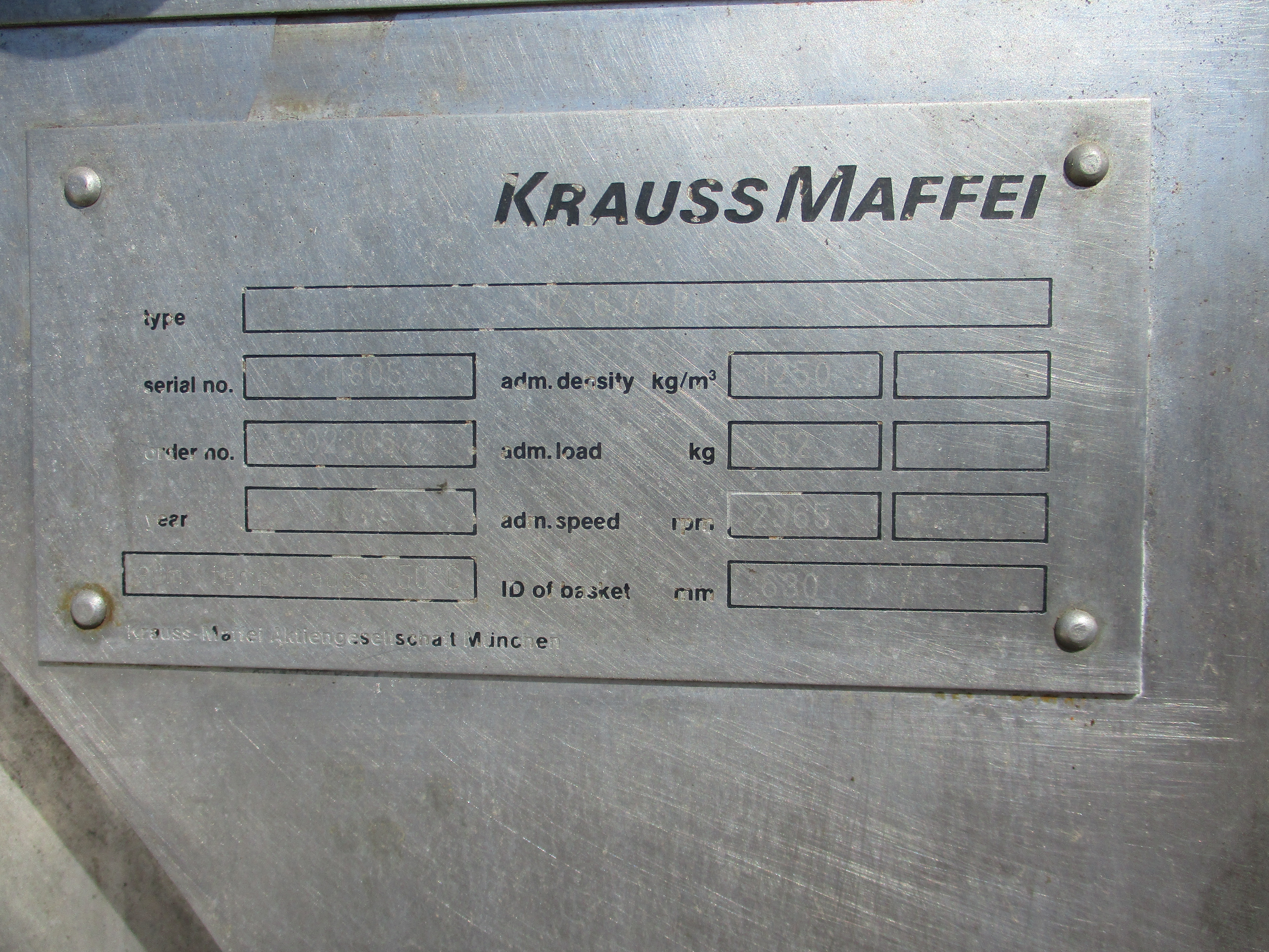 Hastelloy - C22 Krauss Maffei HZ630 PH Centrifuge-Peeler - IPP# 235730