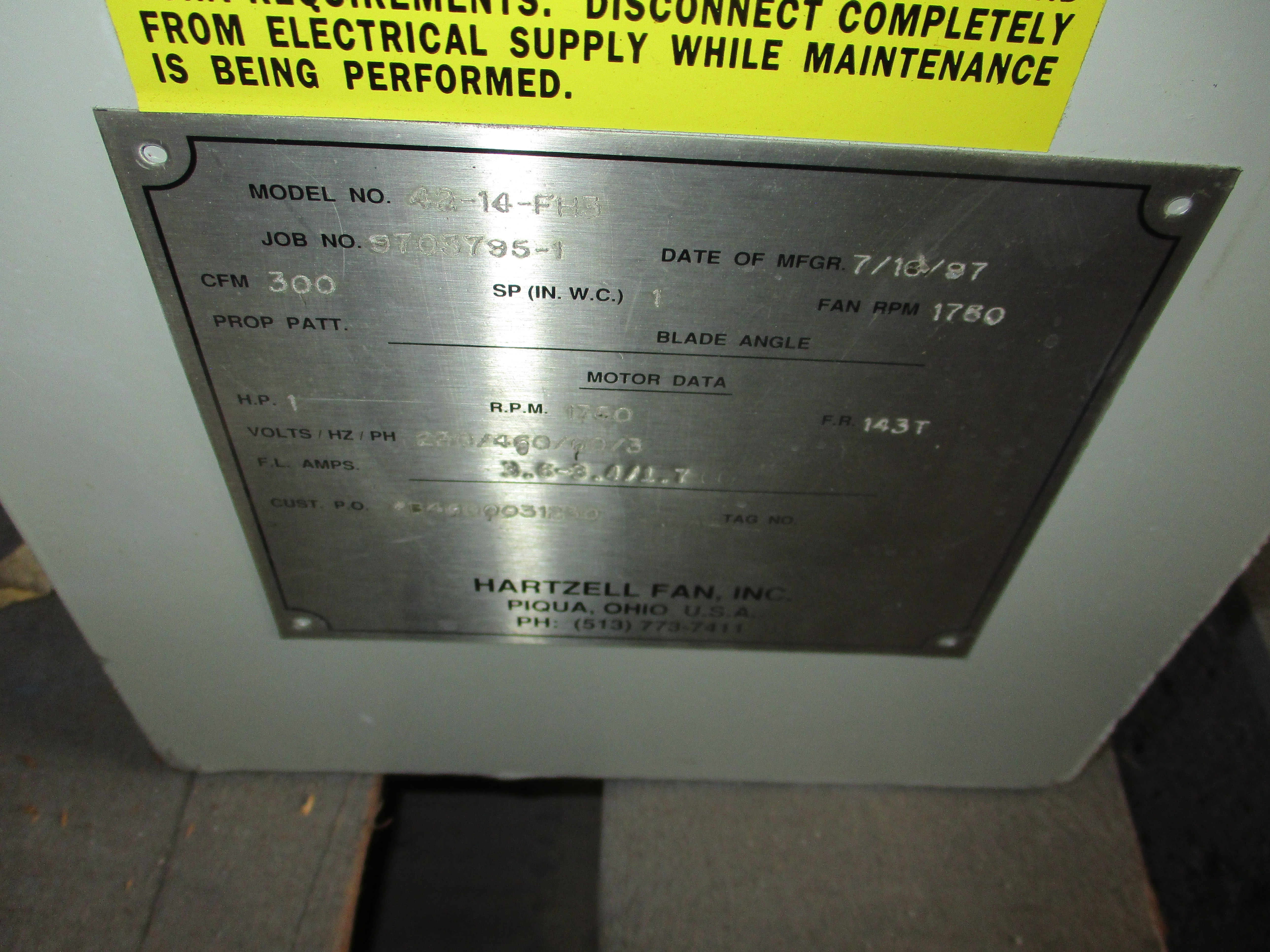 Unused Fiberglass Hartzell Fan Co. 42-14-FH3 Blower - IPP# 235986