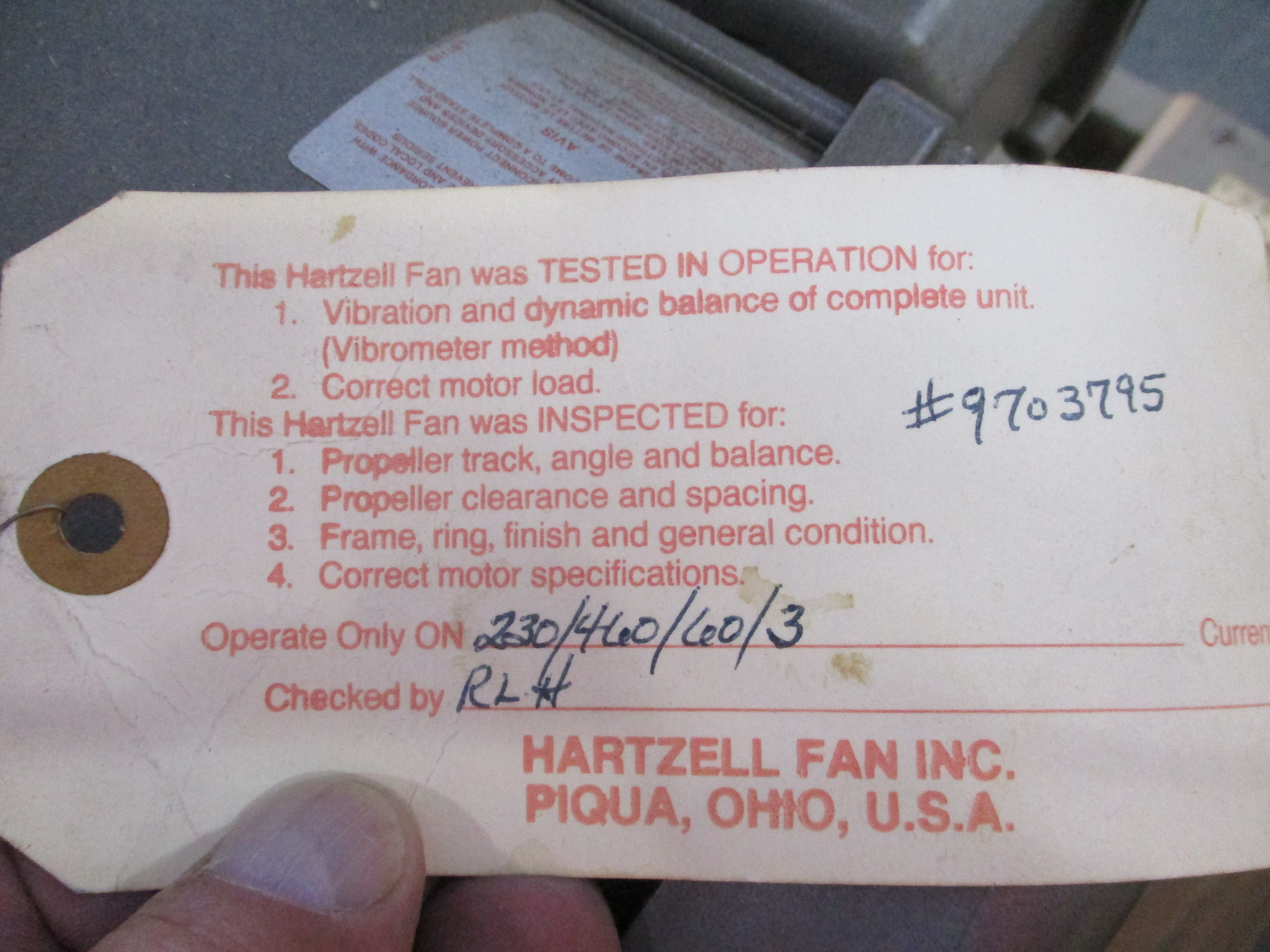 Unused Fiberglass Hartzell Fan Co. 42-14-FH3 Blower - IPP# 235986