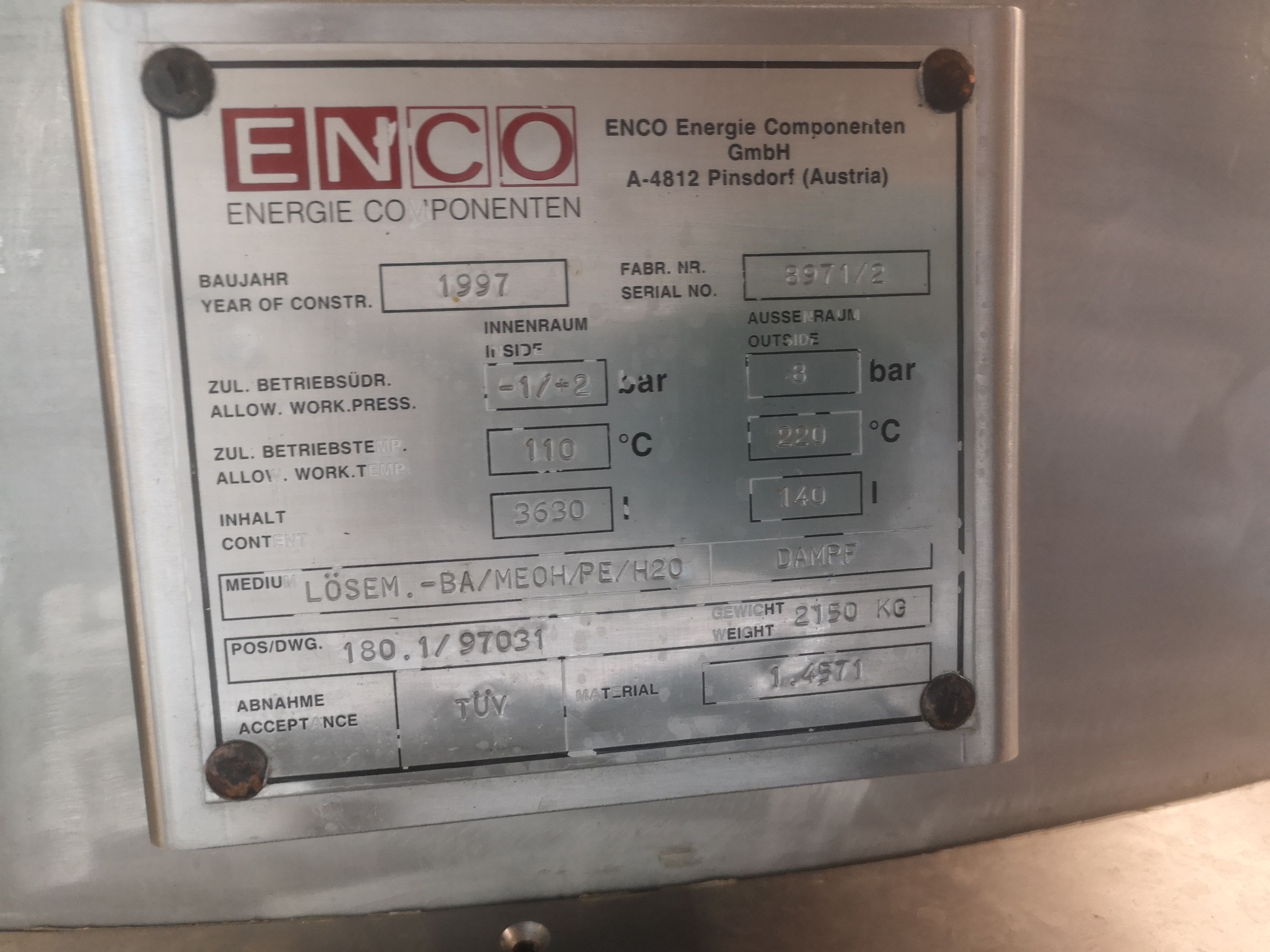 Stainless Steel Austenitic Enco TUV Batch-Type Agitated Reactor - IPP# 236077