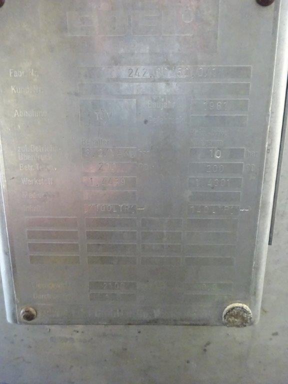Stainless Steel 317 Edel Batch-Type Agitated Reactor - IPP# 236015