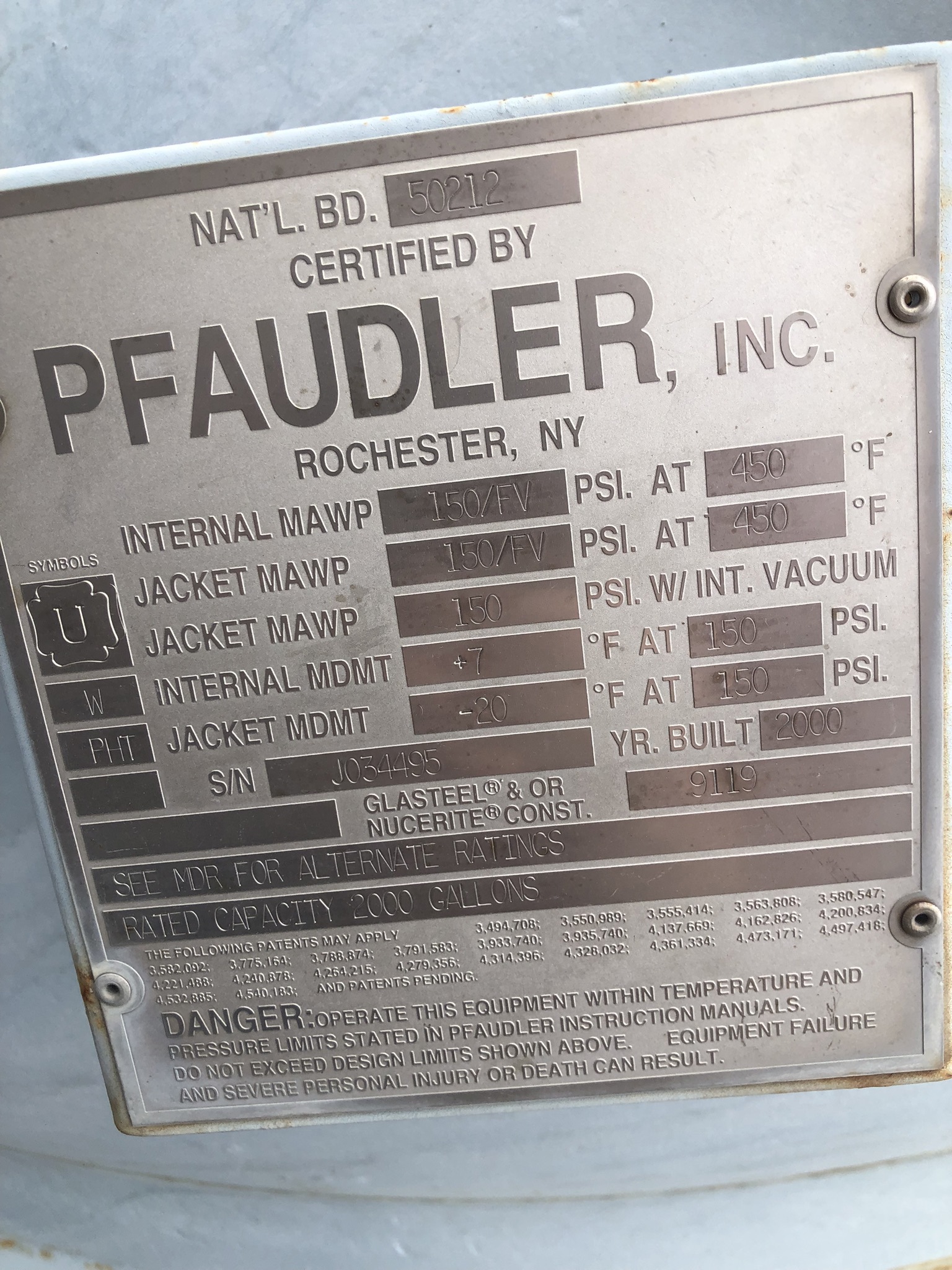 Unused Glasslined Pfaudler RS Batch Type Body Only Reactor - IPP# 238292