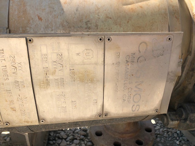 Tantalum tubes, 316L SS,  Cosmos Metallurgical, Shell and Tube Heat Exchanger - IPP# 238360