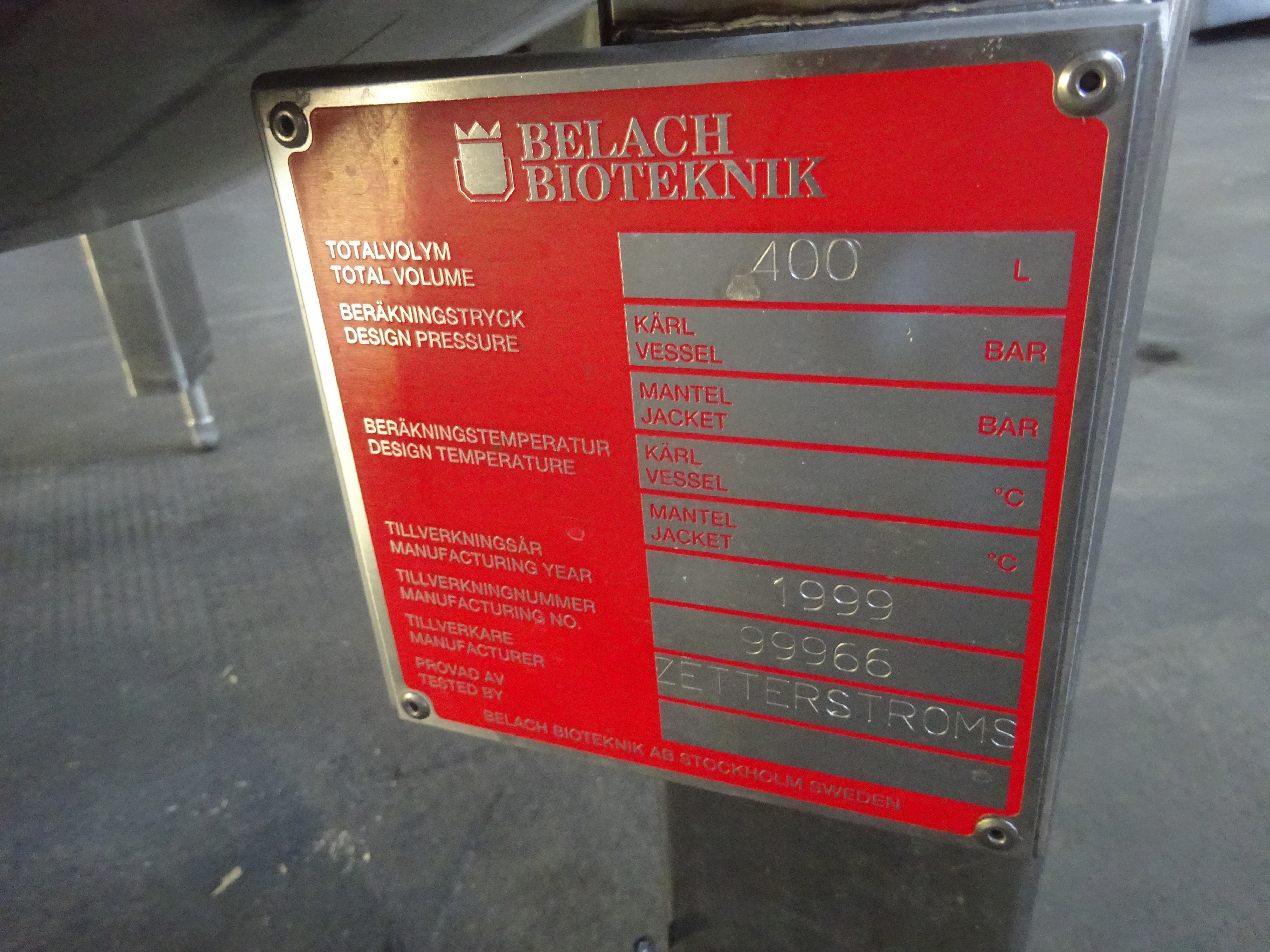 Stainless Steel 316L Zetterstoms-Molkom Tank - IPP# 239394