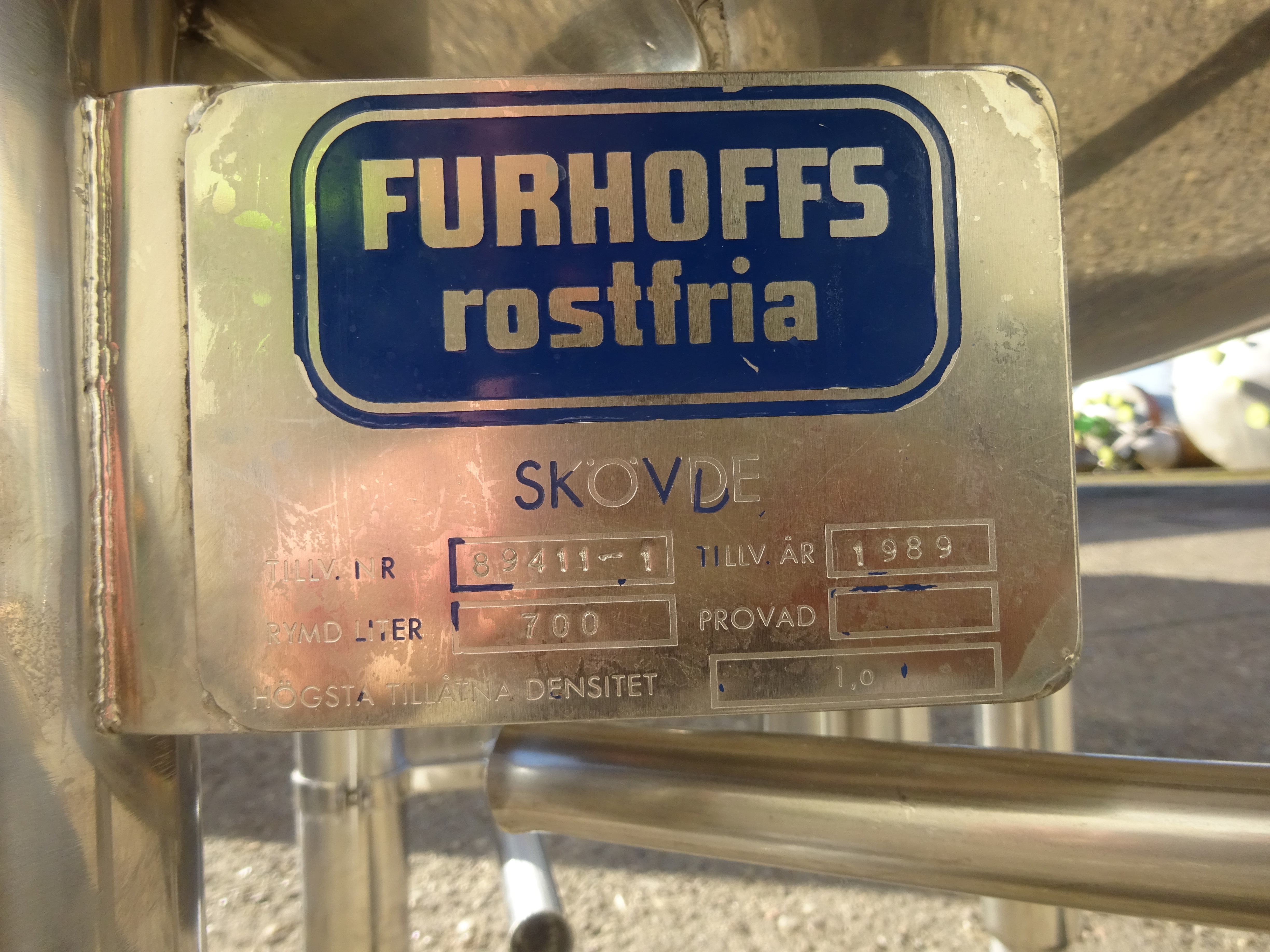 Stainless Steel 316L Furhoffs Rostfria Tank - IPP# 239320