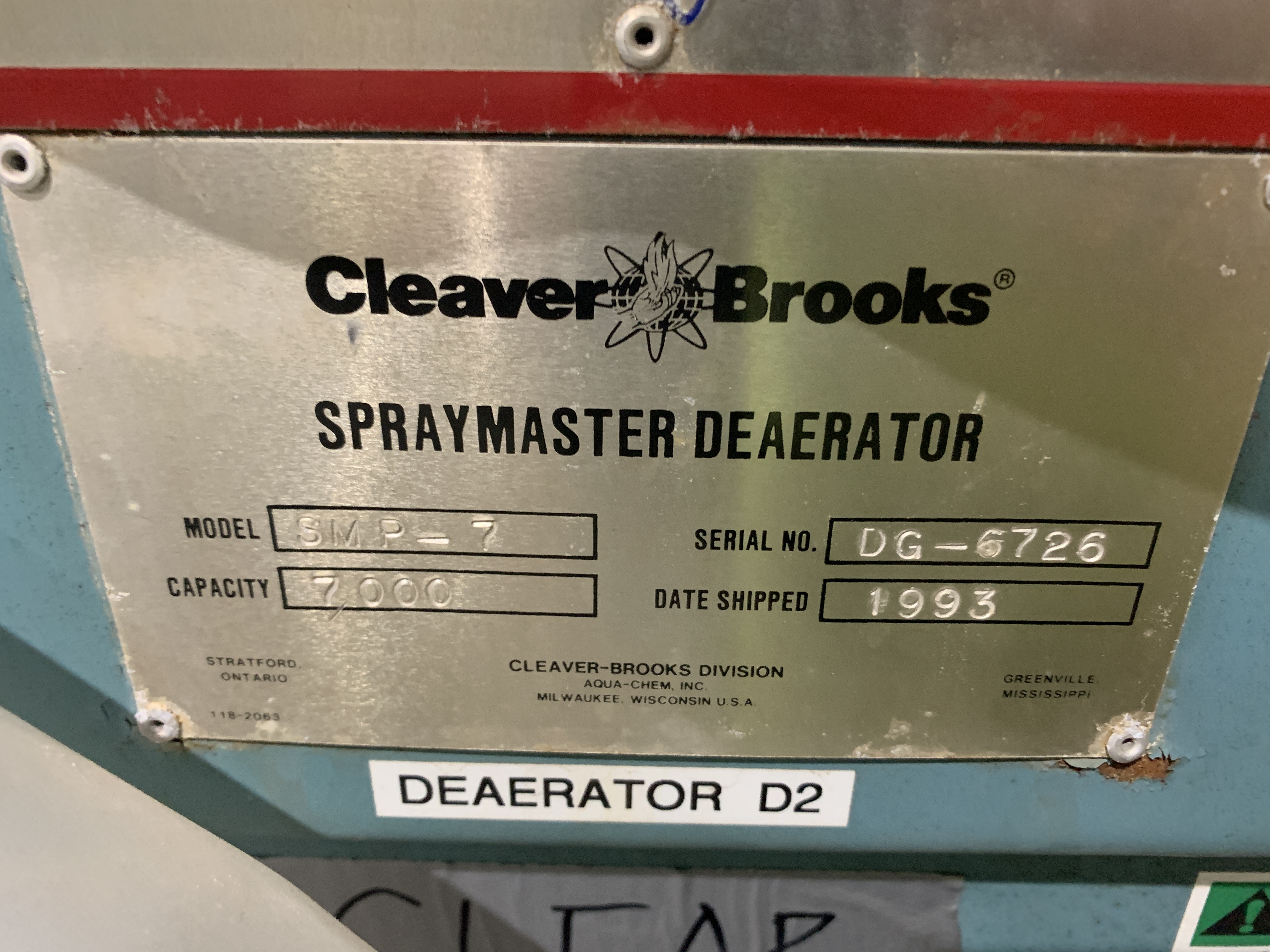 Cleaver Brooks SMP-7 Deaerator for a Steam Boiler - IPP# 230730