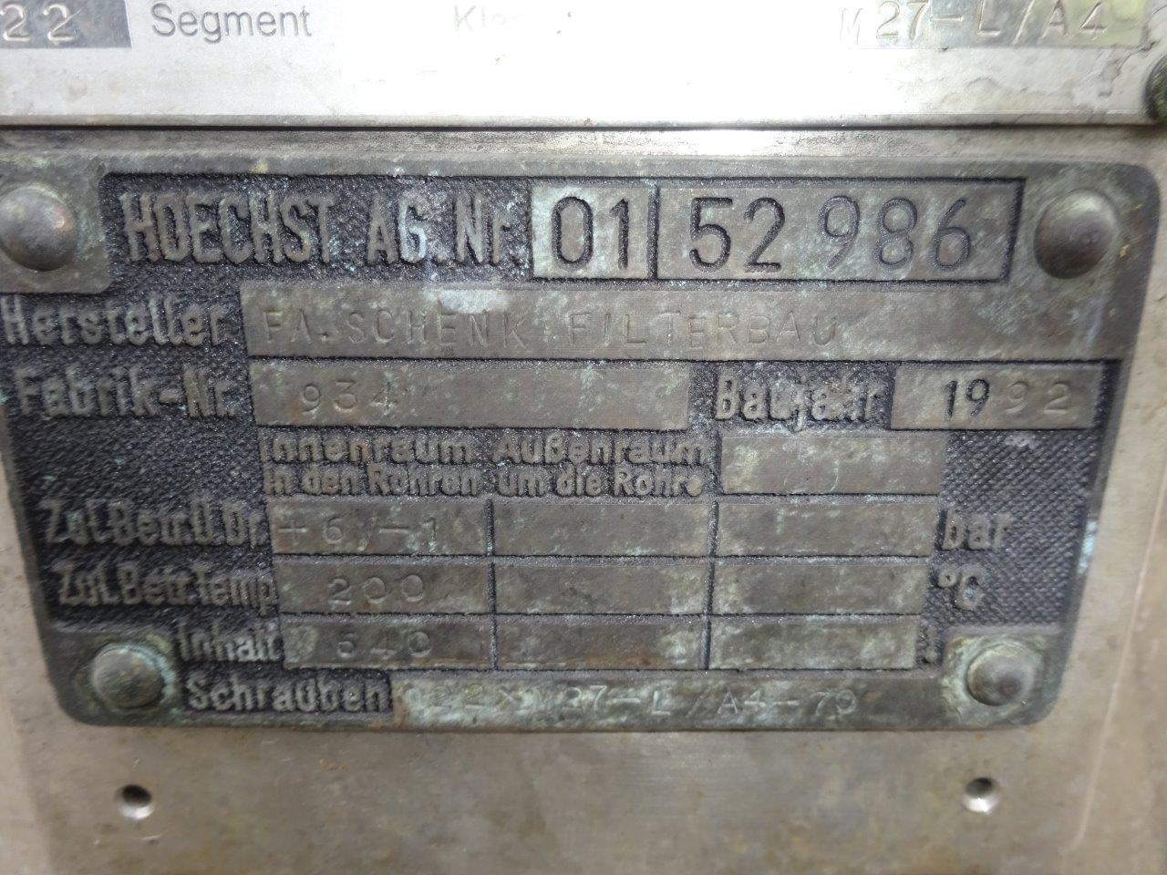  Pressure Leaf Filter 9.5 m² (102.3 ft²) Stainless Steel Austenitic For Sale - IPP# 231027