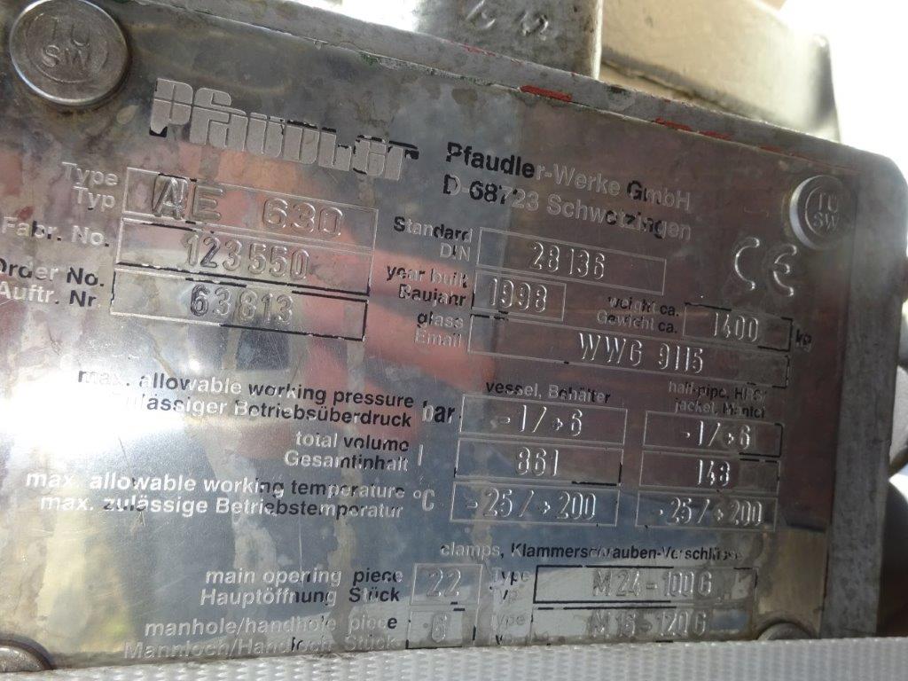 Used 861 L Glass-Lined Batch Agitated Reactor | Pfaudler AE-630 - IPP# 231170