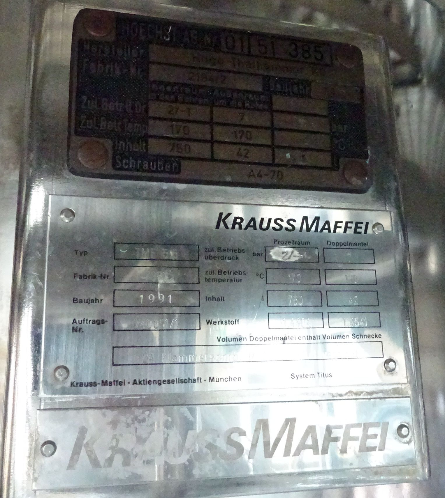 Stainless Steel 316 Krauss Maffei MT 2/300 Dryer-Nauta - IPP# 231137