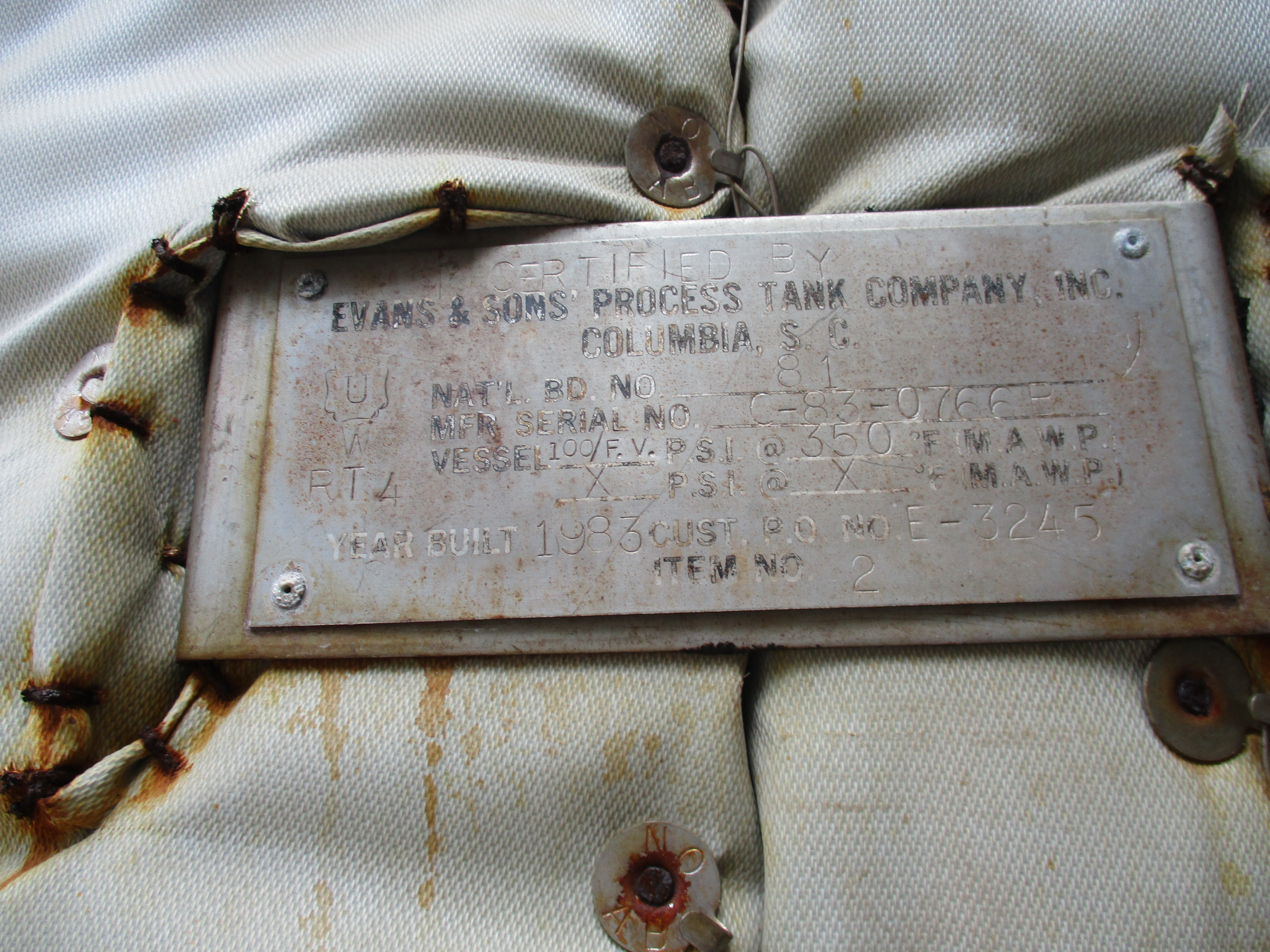 Stainless Steel 304 Evans & Sons Tank - IPP# 232018