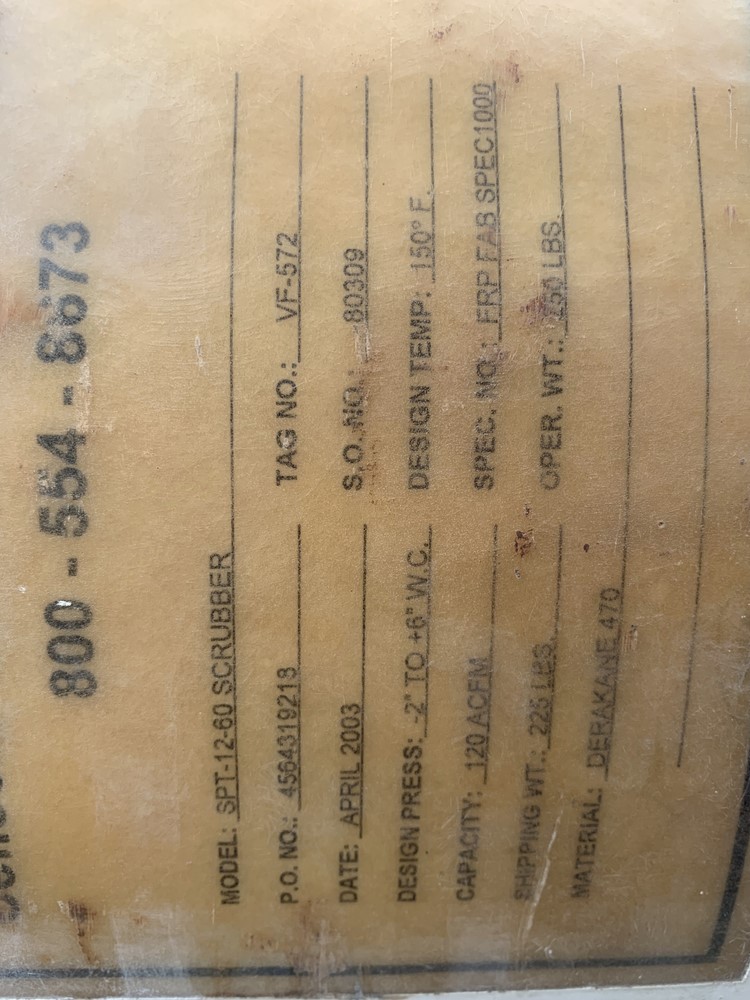   Scrubber 203.9 m3/h (120 CFM) Fiberglass For Sale - IPP# 232531