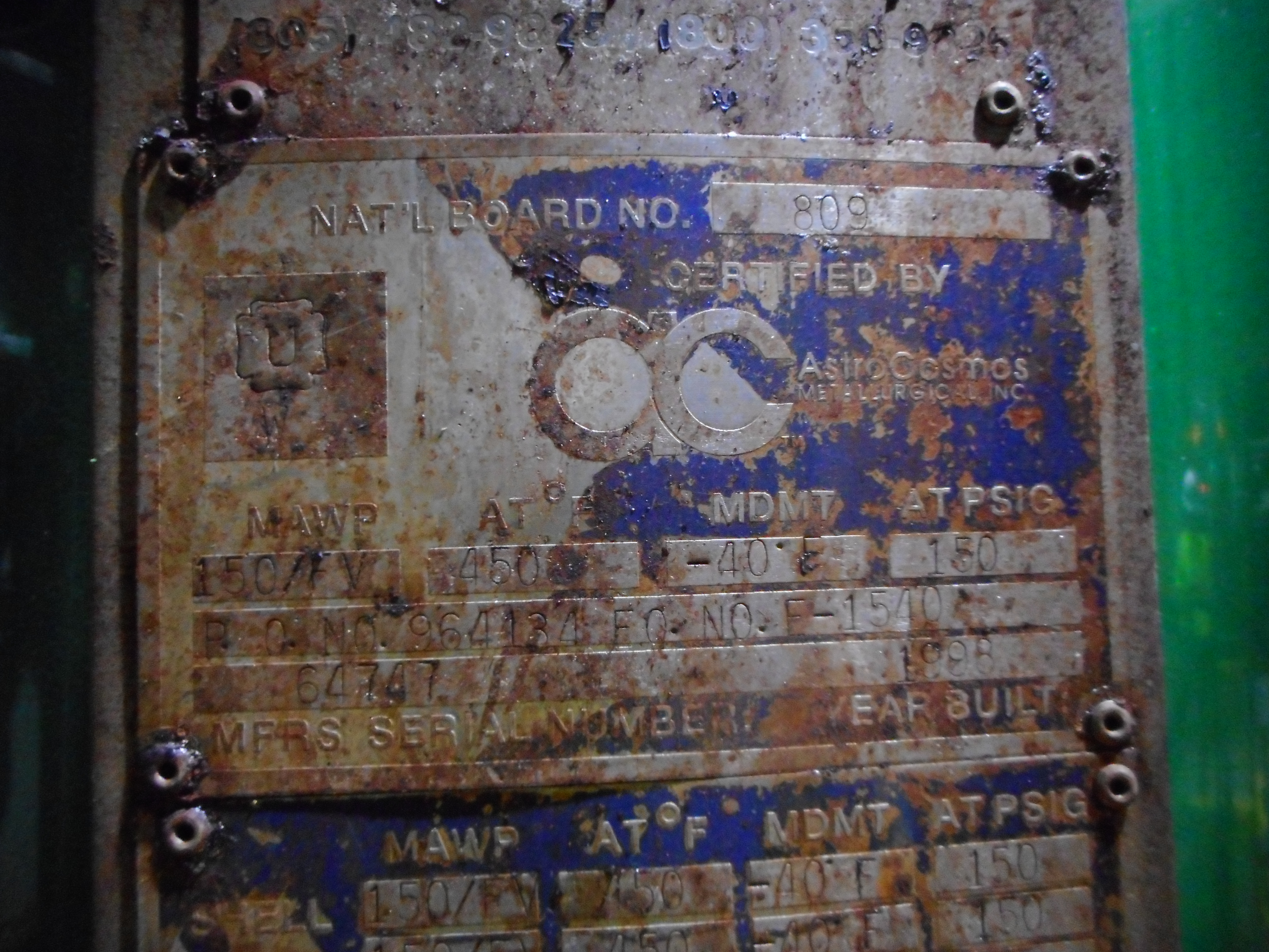 Tantalum Clad Cosmos Minerals BEM-18-1-48 Shell and Tube Heat Exchanger - IPP# 233020