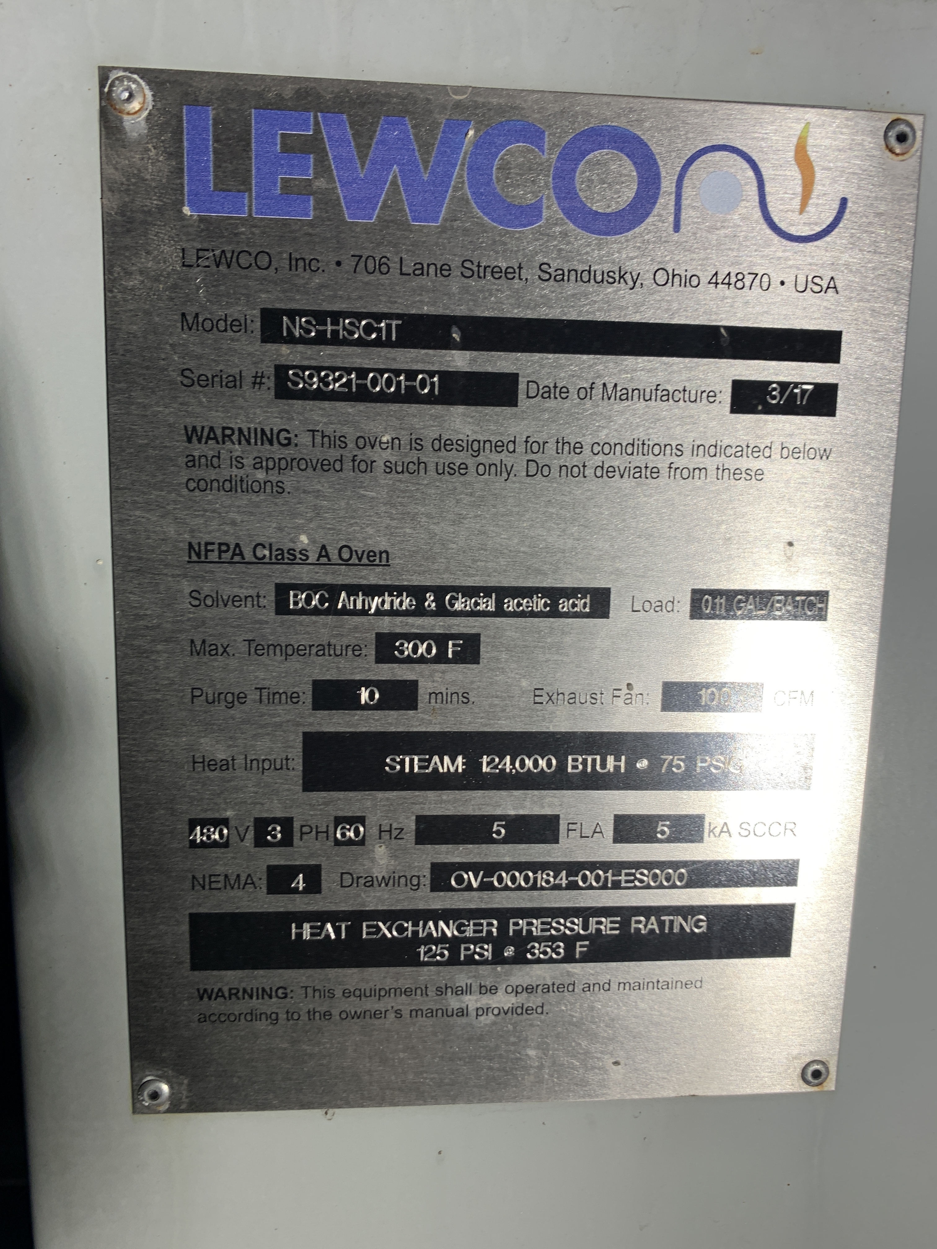 Dryer Oven Lewco NS-HSC1T - IPP# 233218