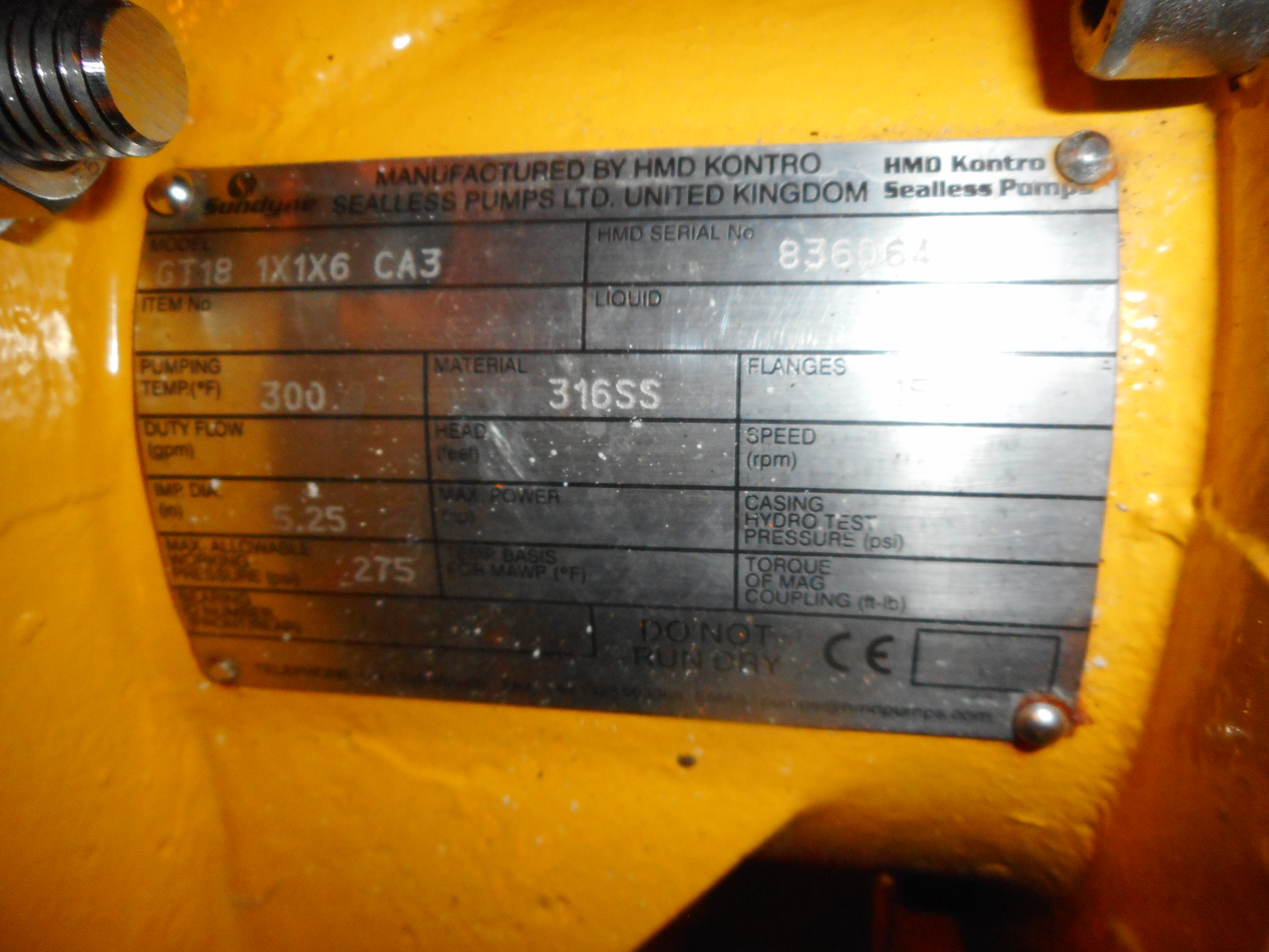 Stainless Steel 316L Kontro GT18 1X1X6 CA3 Centrifugal Pump - IPP# 233328