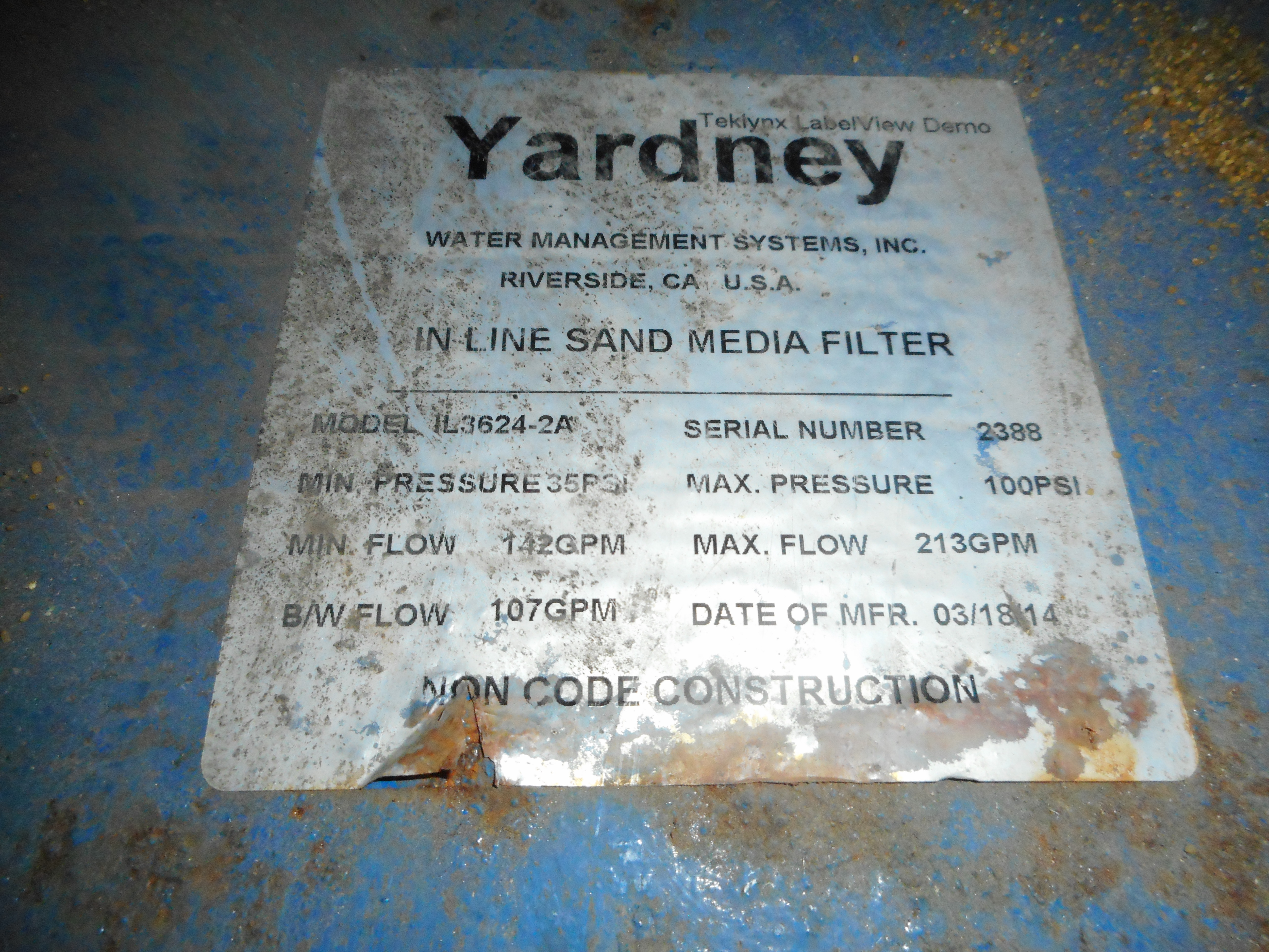 Yardney IL3624-2A Water Treatment - IPP# 233476