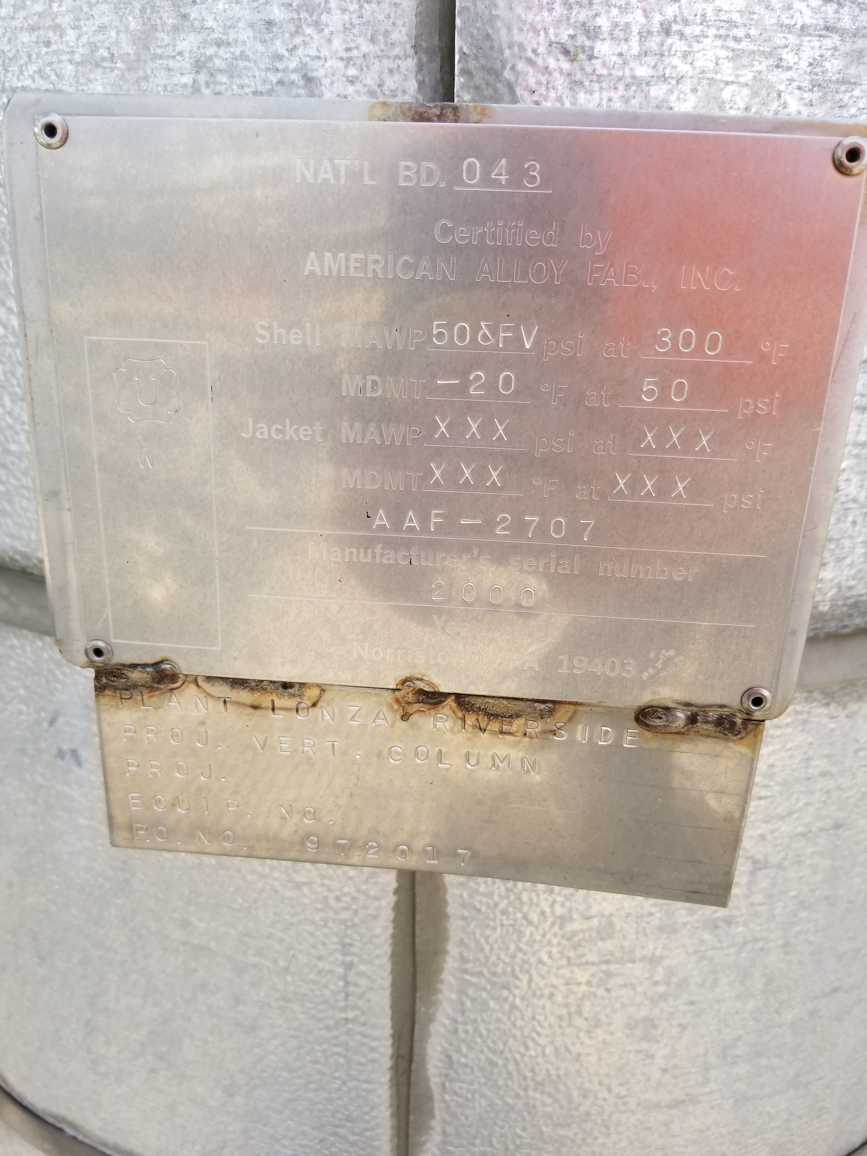 Stainless Steel 316L American Alloy Fabricators Packed Column - IPP# 233496