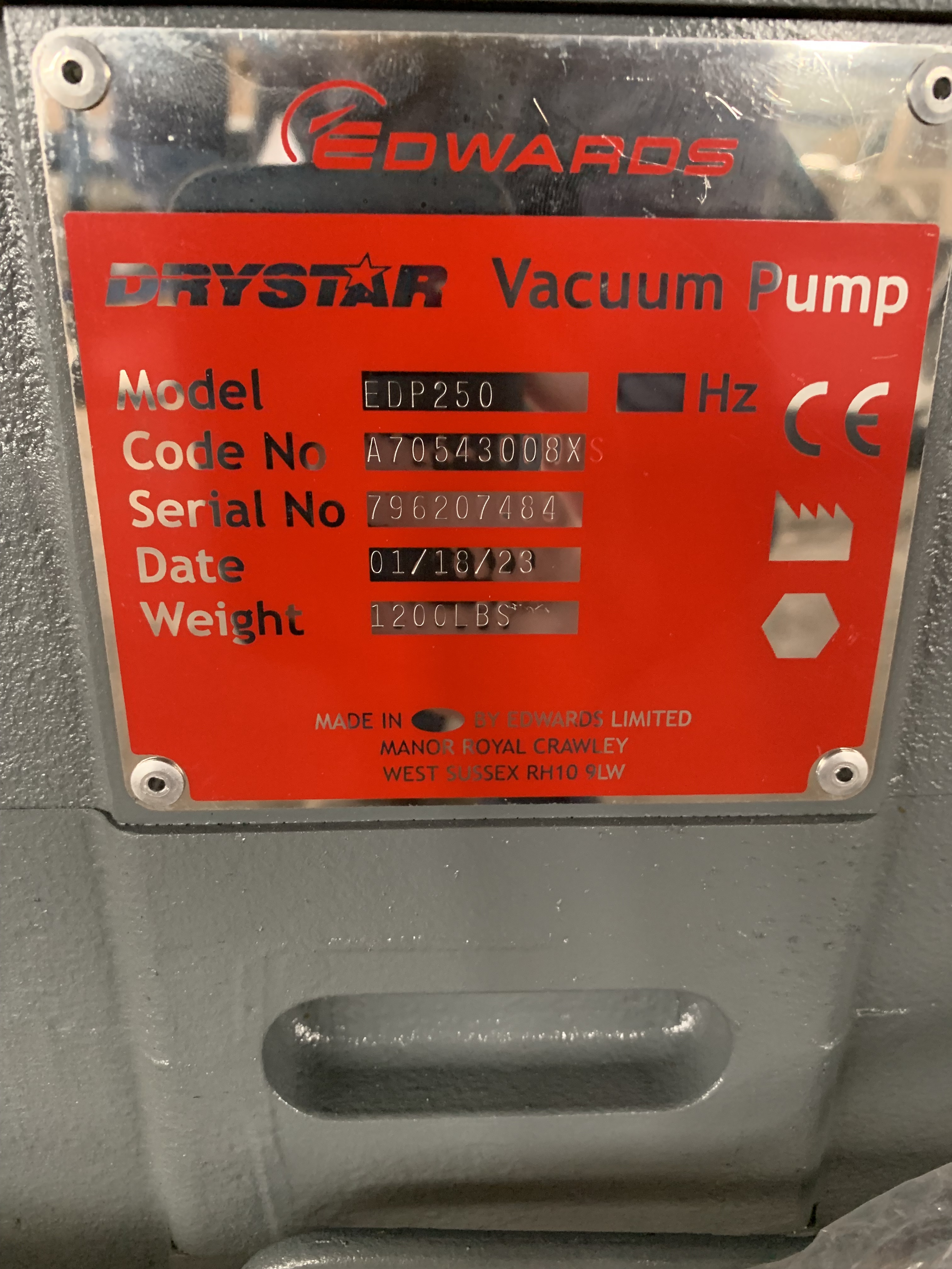 Carbon Steel Drystar Edwards EDP250 Pump-Vacuum - IPP# 245569