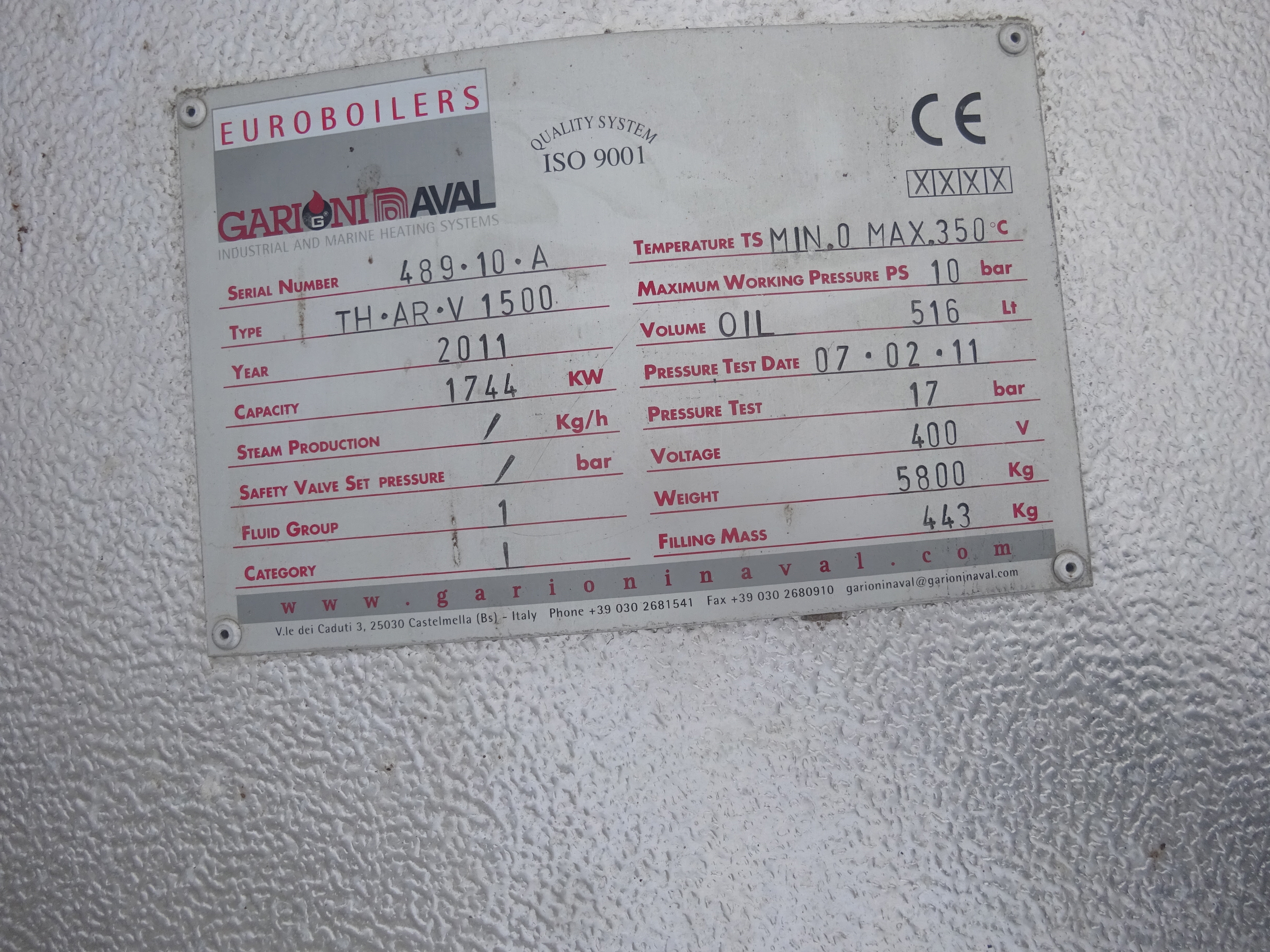 UNUSED Carbon Steel Euroboilers TH/AR-V1500 Hot Oil Boiler - IPP# 245533