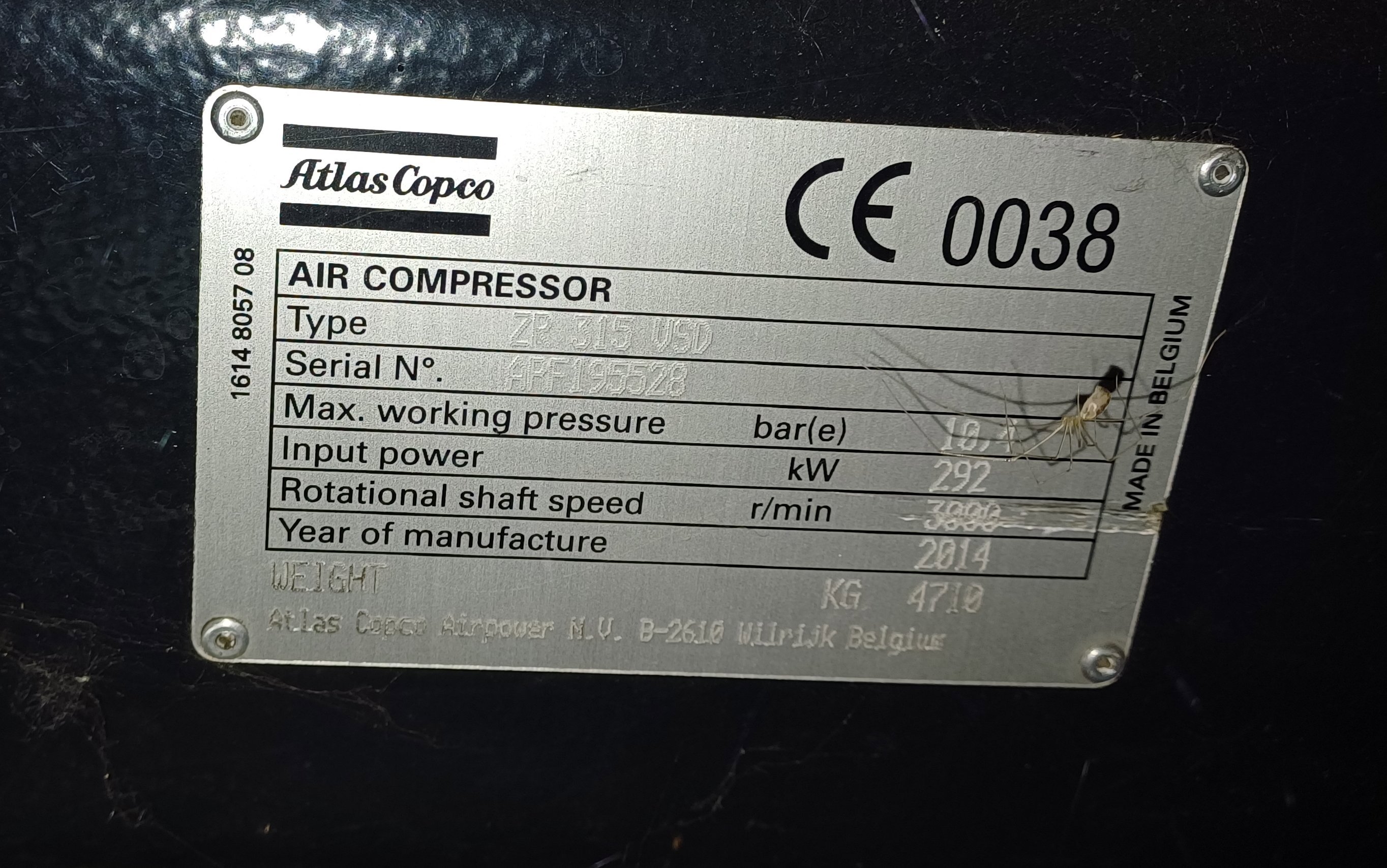 Carbon Steel Atlas Copco ZR 315 VSD Rotary Compressor - IPP# 245813