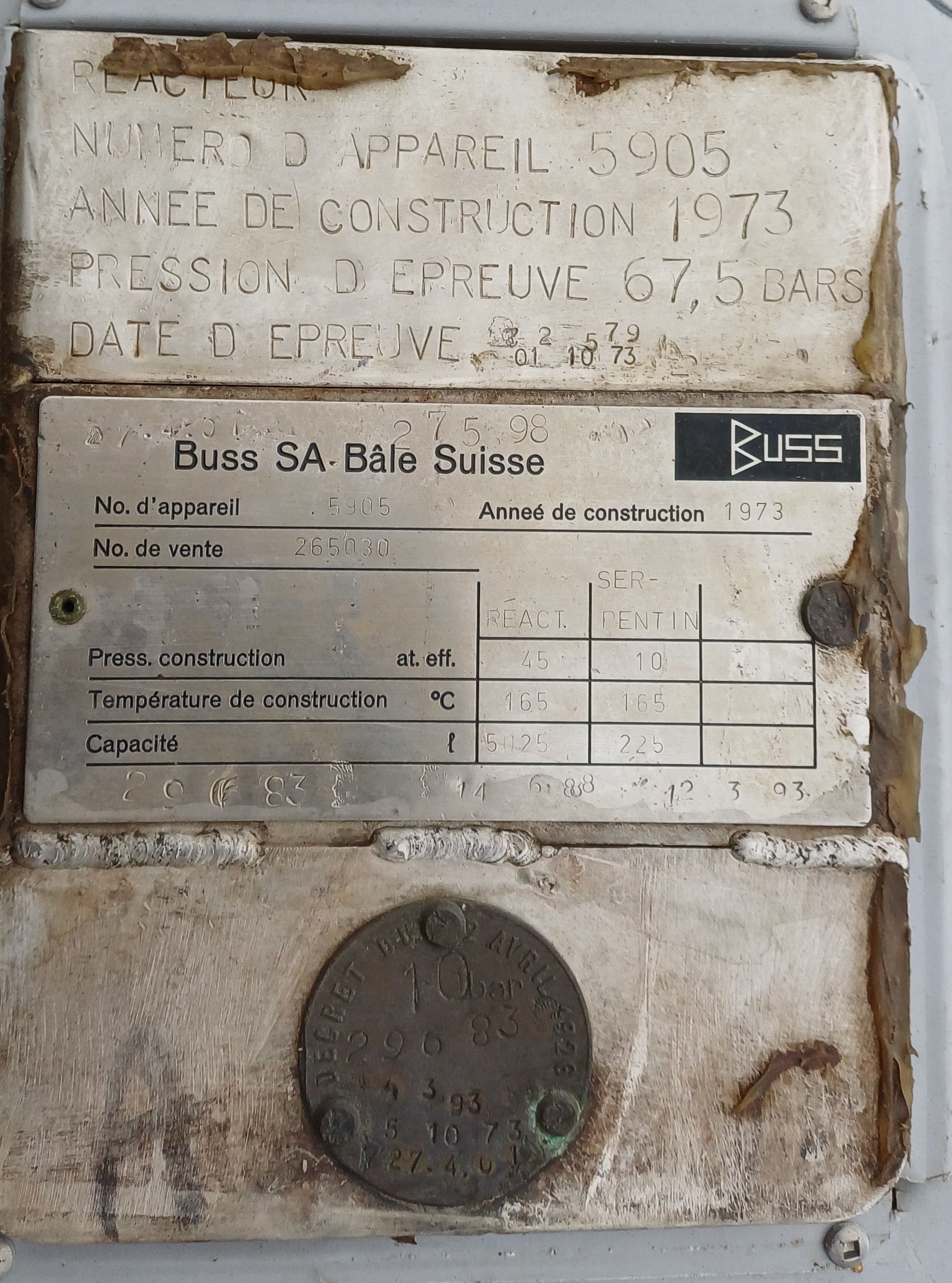 stainless steel 316Ti Buss-SMS-Canzler GmbH Hydrogenation Reactor - IPP# 246466