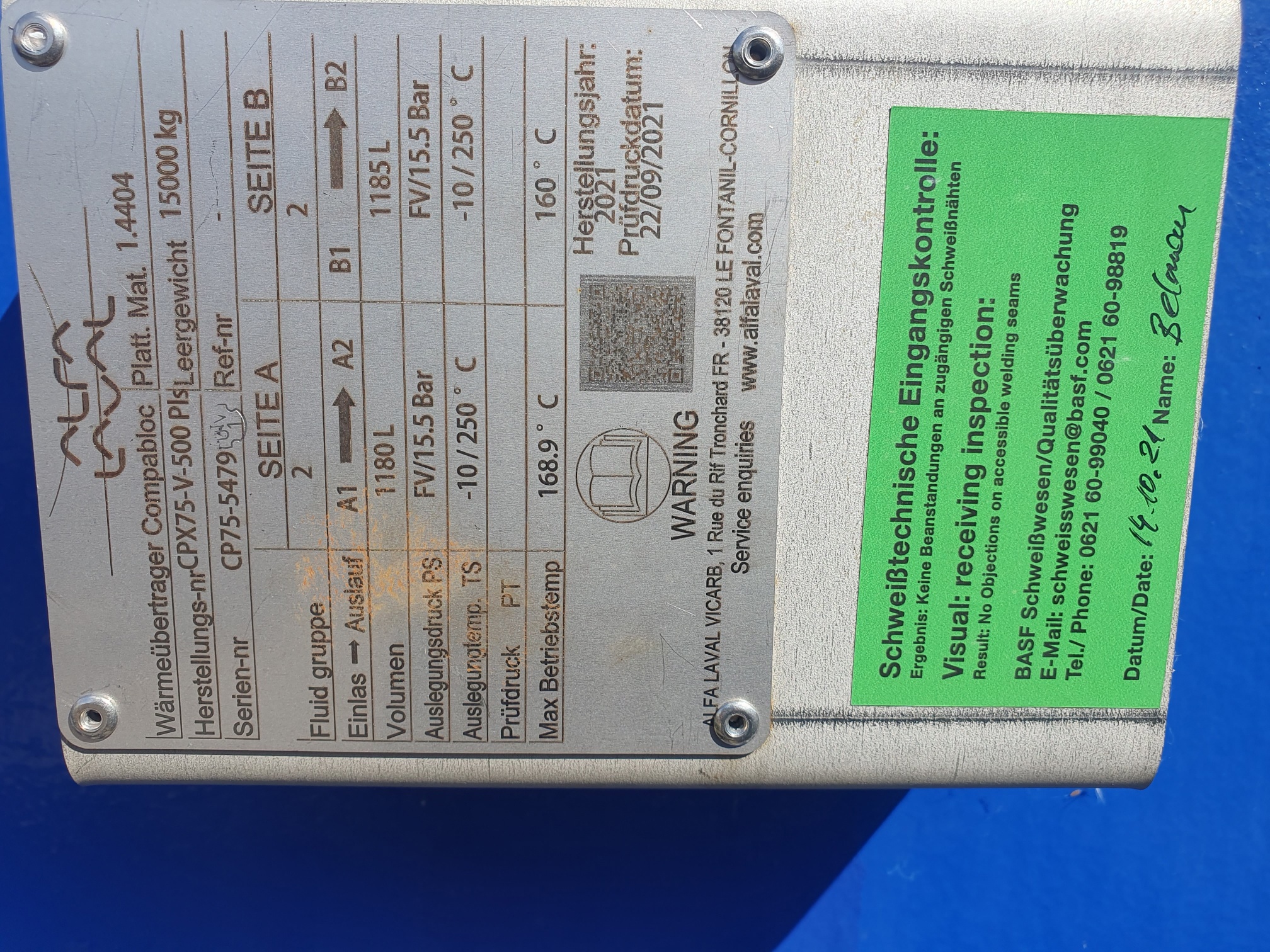 Unused Stainless Steel 316L Alfa Laval CPX75-V-500 Pls Welded Plate Heat Exchanger - IPP# 246638
