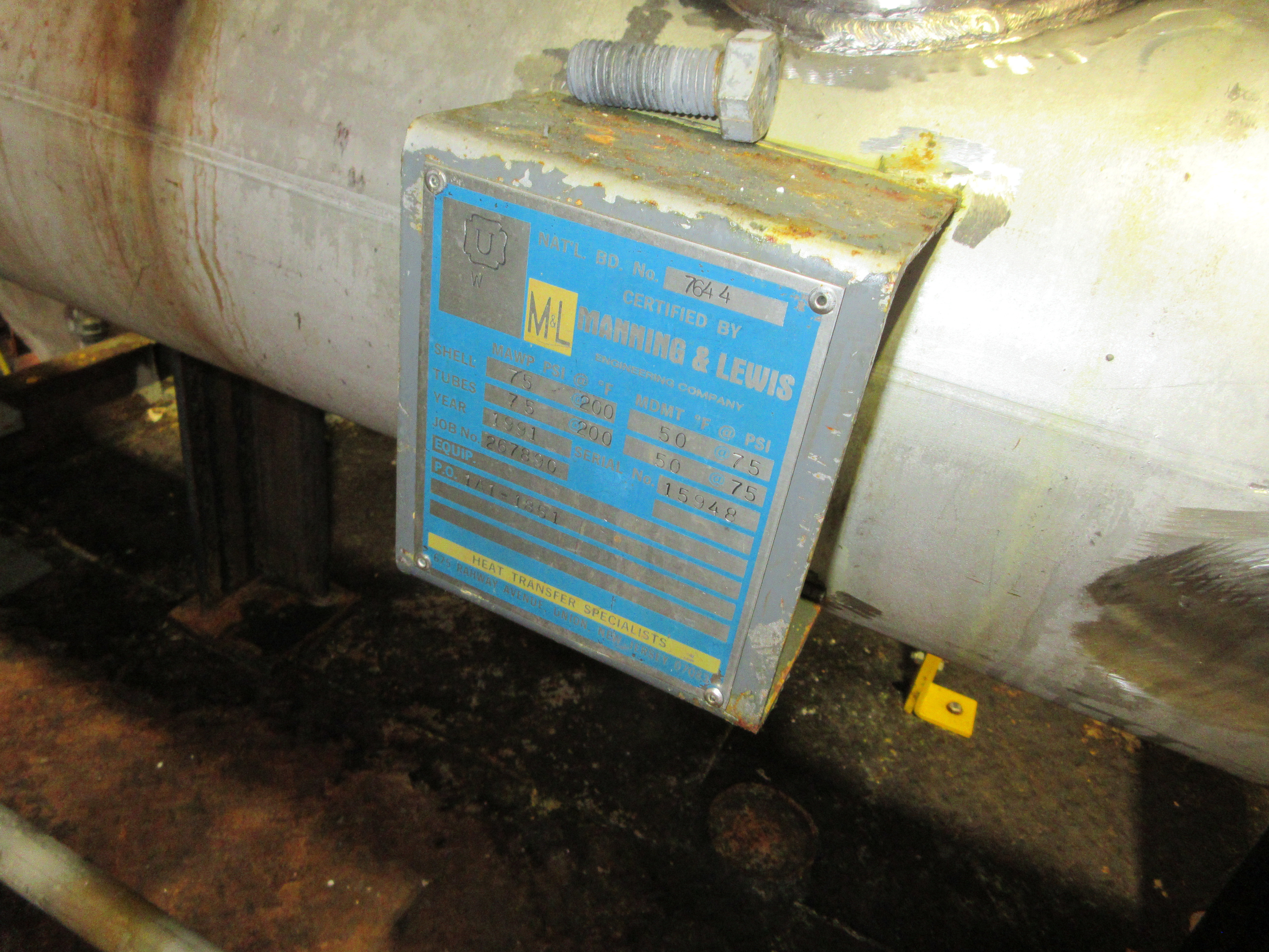  Shell and Tube Heat Exchanger 9.3 m² (100 ft²) Stainless Steel 316 For Sale - IPP# 246770