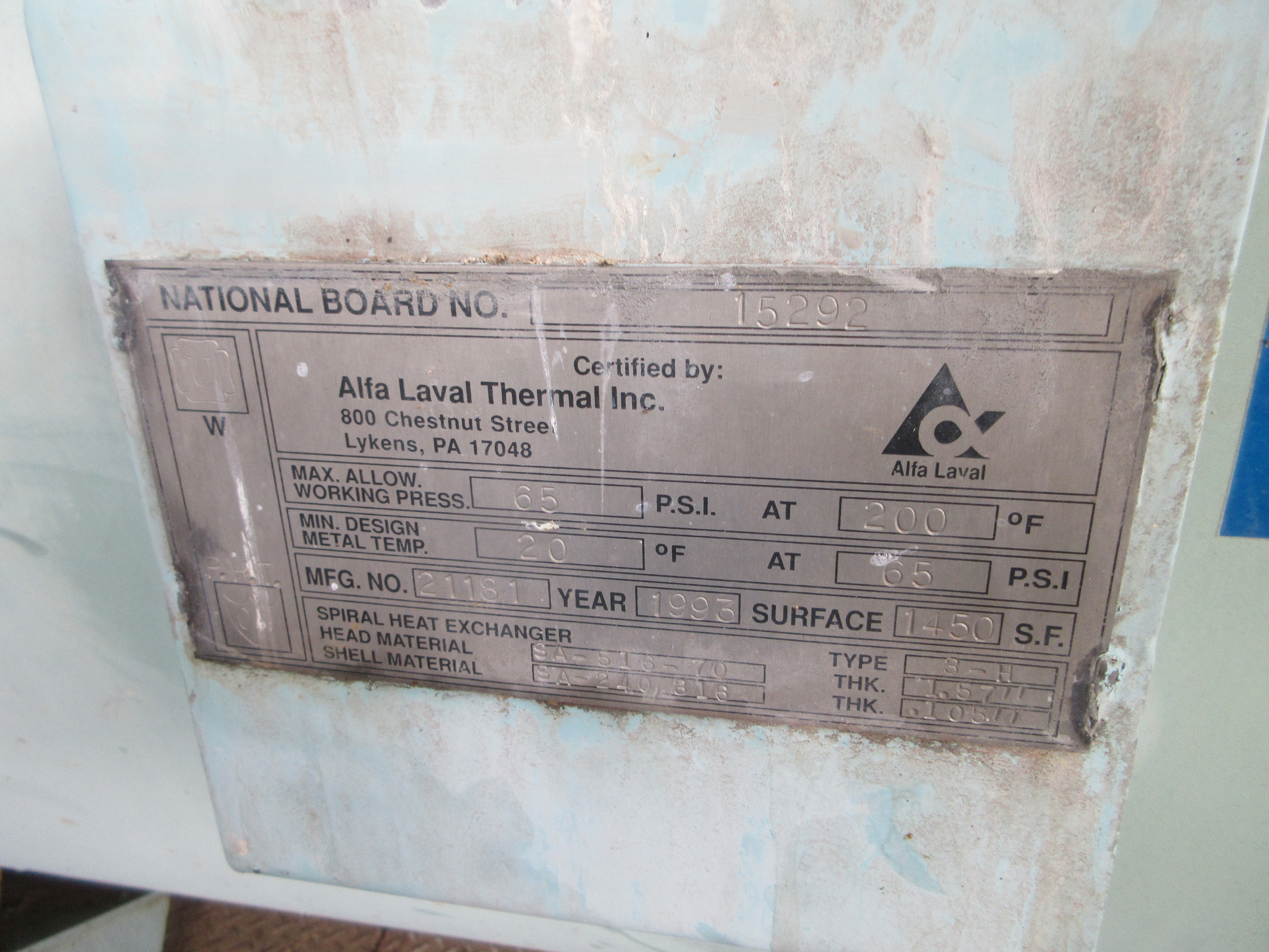 Stainless Steel 316 Alfa Laval Spiral Spiral Heat Exchanger - IPP# 246877