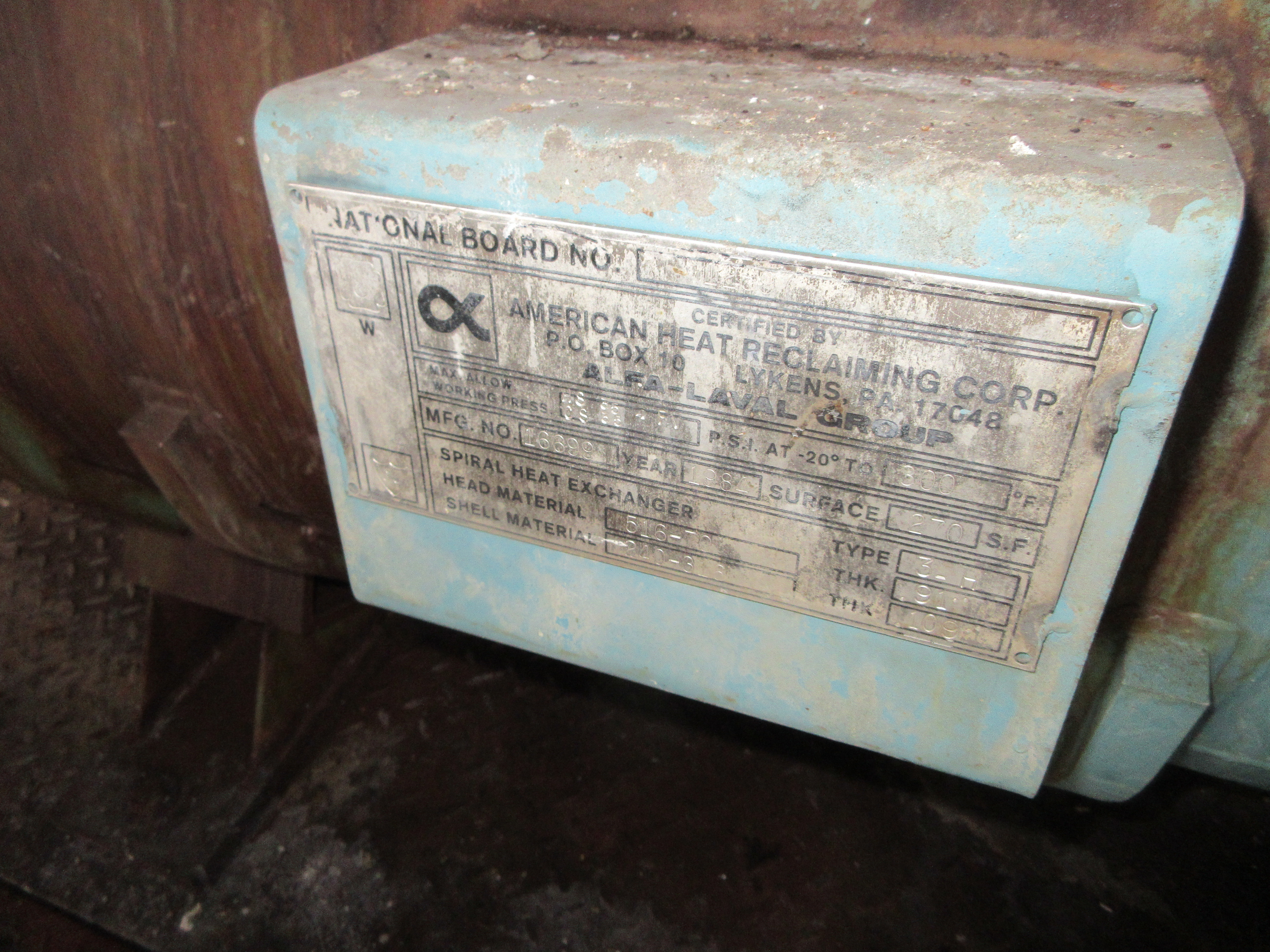  Stainless Steel 316 Spiral Heat Exchanger 25.1 m² (270 ft²) For Sale - IPP# 246876