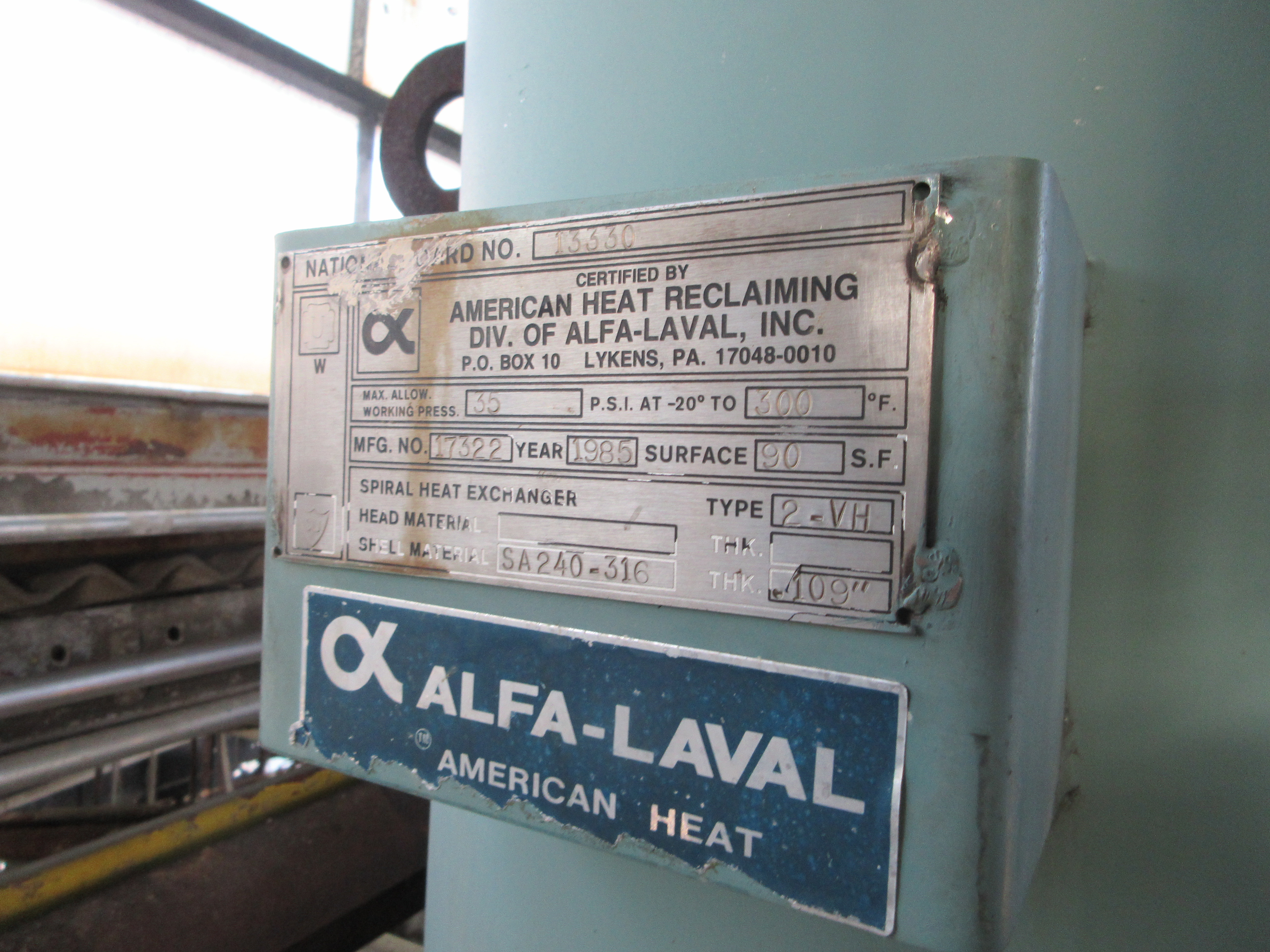  Stainless Steel 316 Spiral Heat Exchanger 25.1 m² (270 ft²) For Sale - IPP# 246876