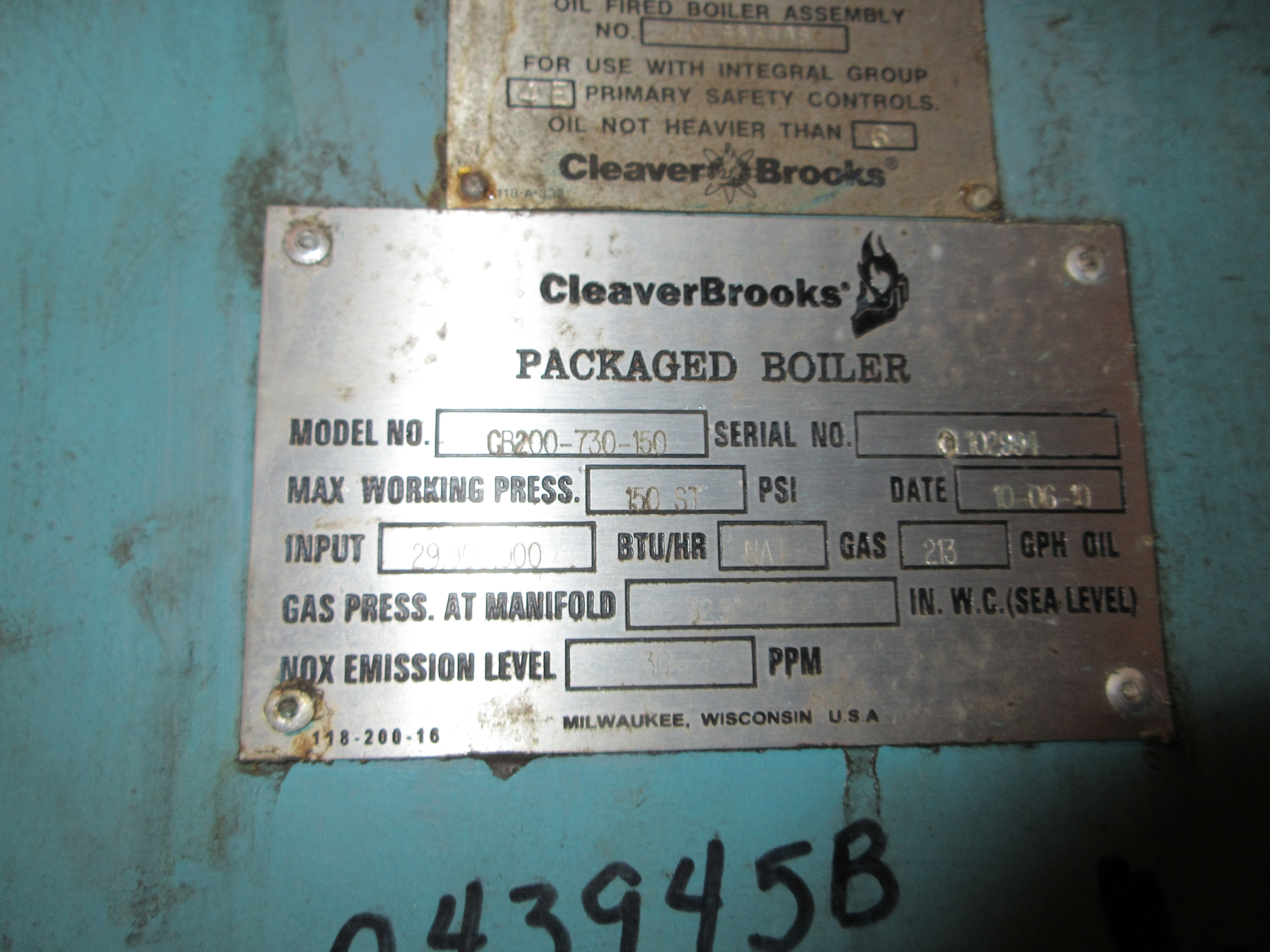 Carbon Steel Cleaver Brooks CB200-730-150 Steam Boiler - IPP# 246803
