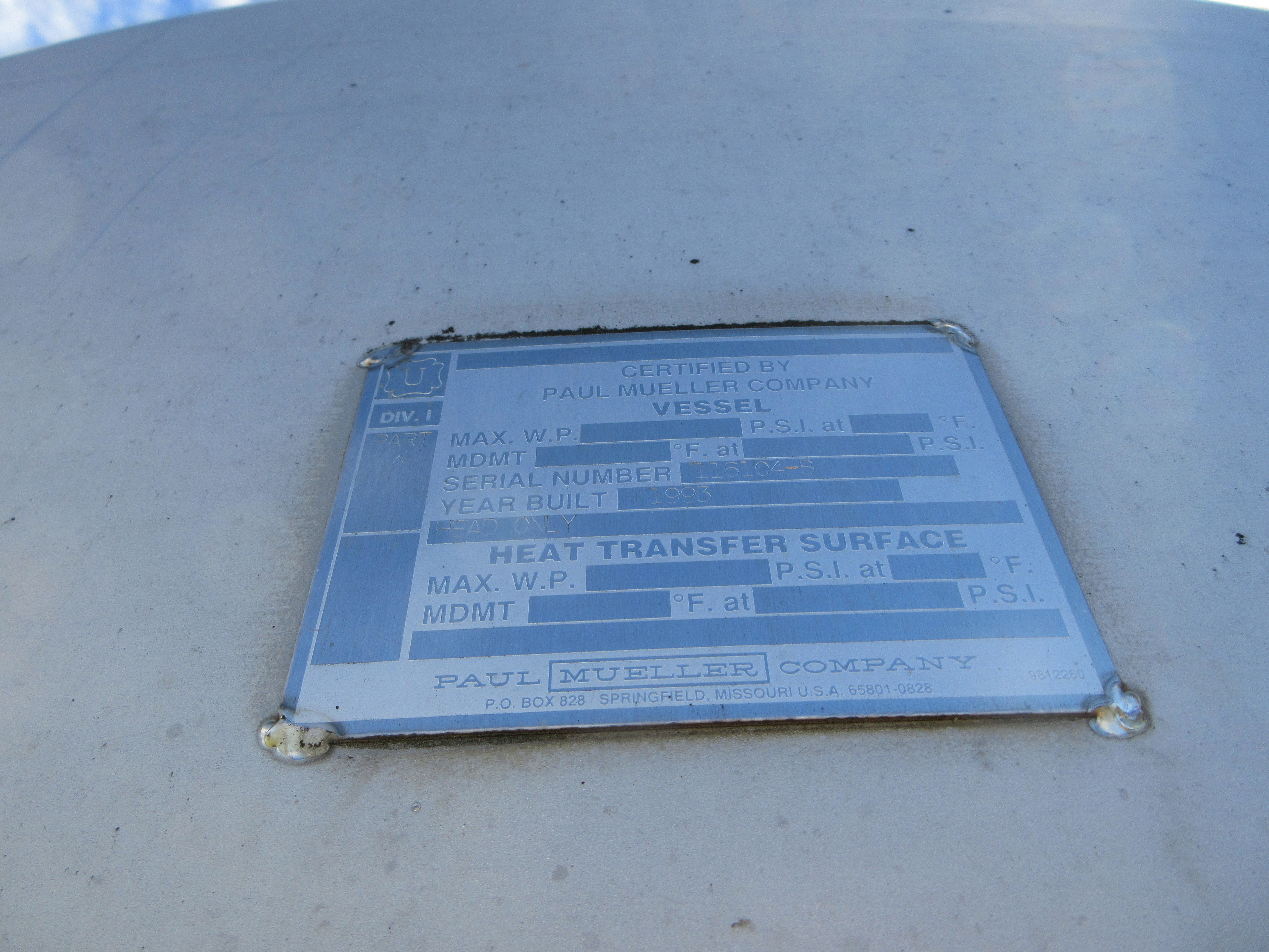 Stainless Steel 304 Paul Mueller  Tank - IPP# 246911