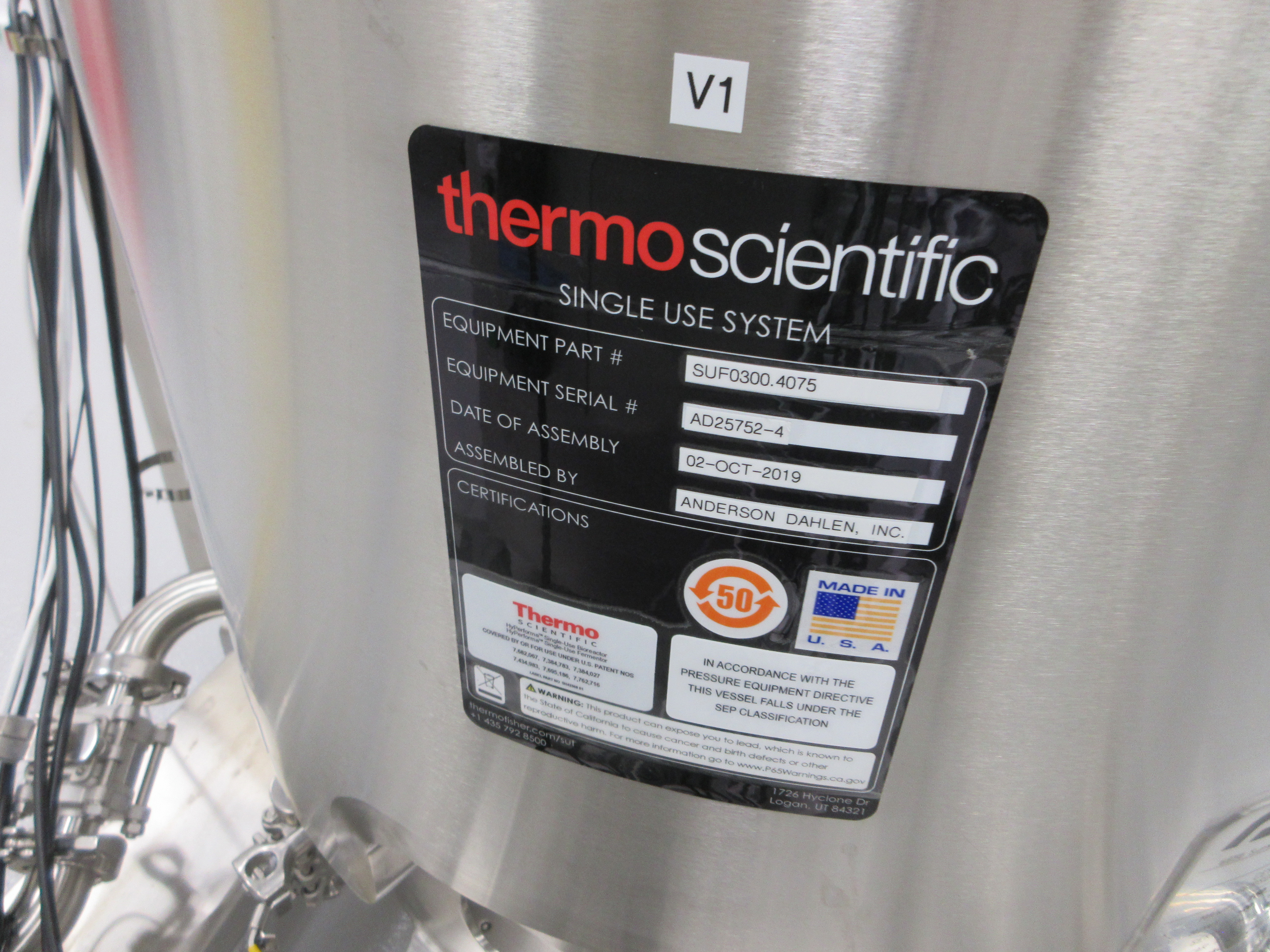 Stainless Steel 304 ThermoFisher HyPerforma SUF0300.4075 Fermenter - IPP# 247096
