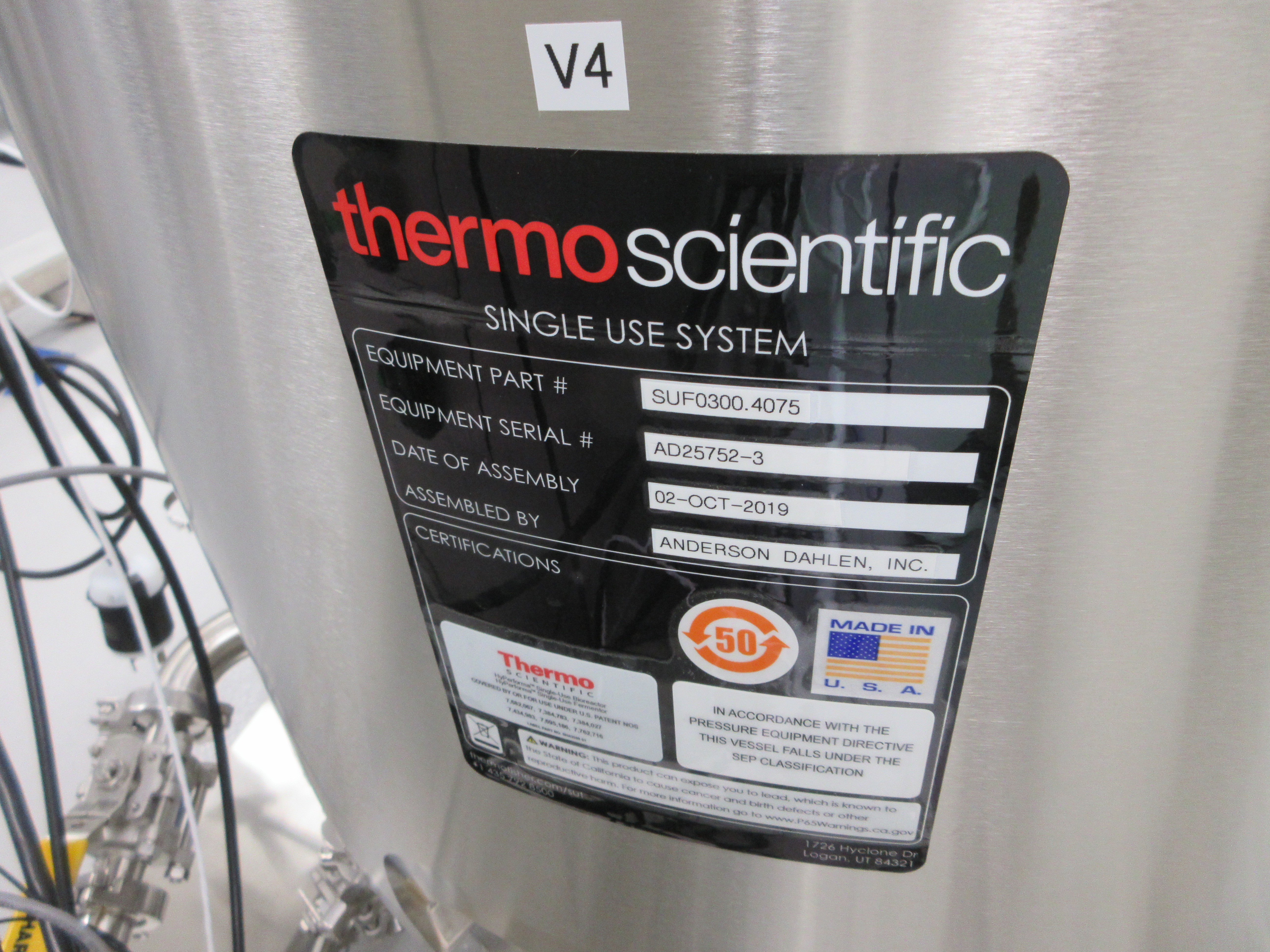 Stainless Steel 304 ThermoFisher HyPerforma SUF0300.4075 Fermenter - IPP# 247098