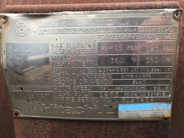 Stainless Steel 304 Clad Hitachi Adjust-O-Film Wiped/Thin Film Evaporator - IPP# 247169