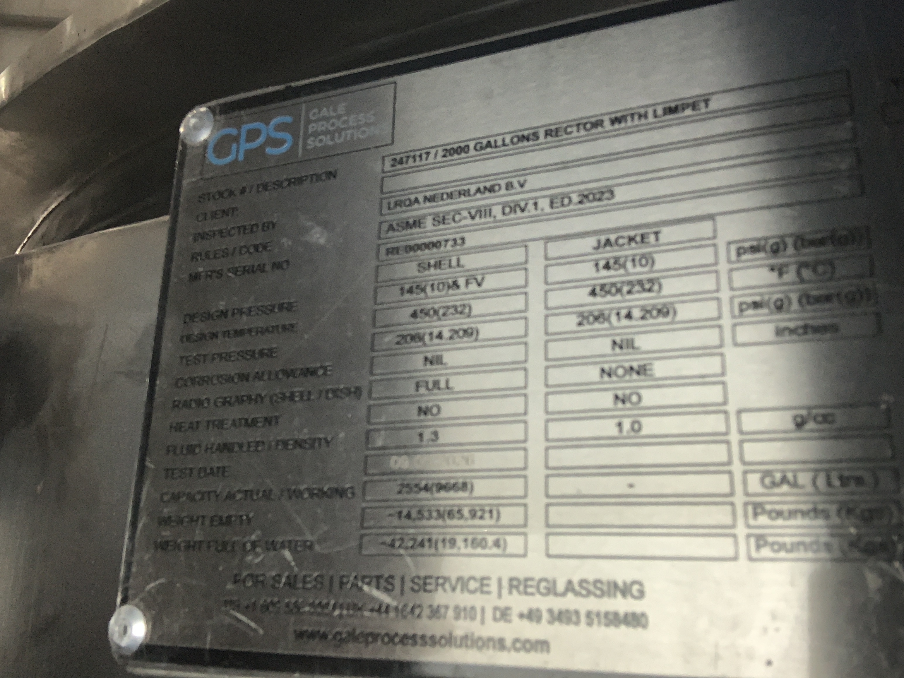 New Stainless Steel 316L Gale Process Solutions Batch-Type Agitated Reactor