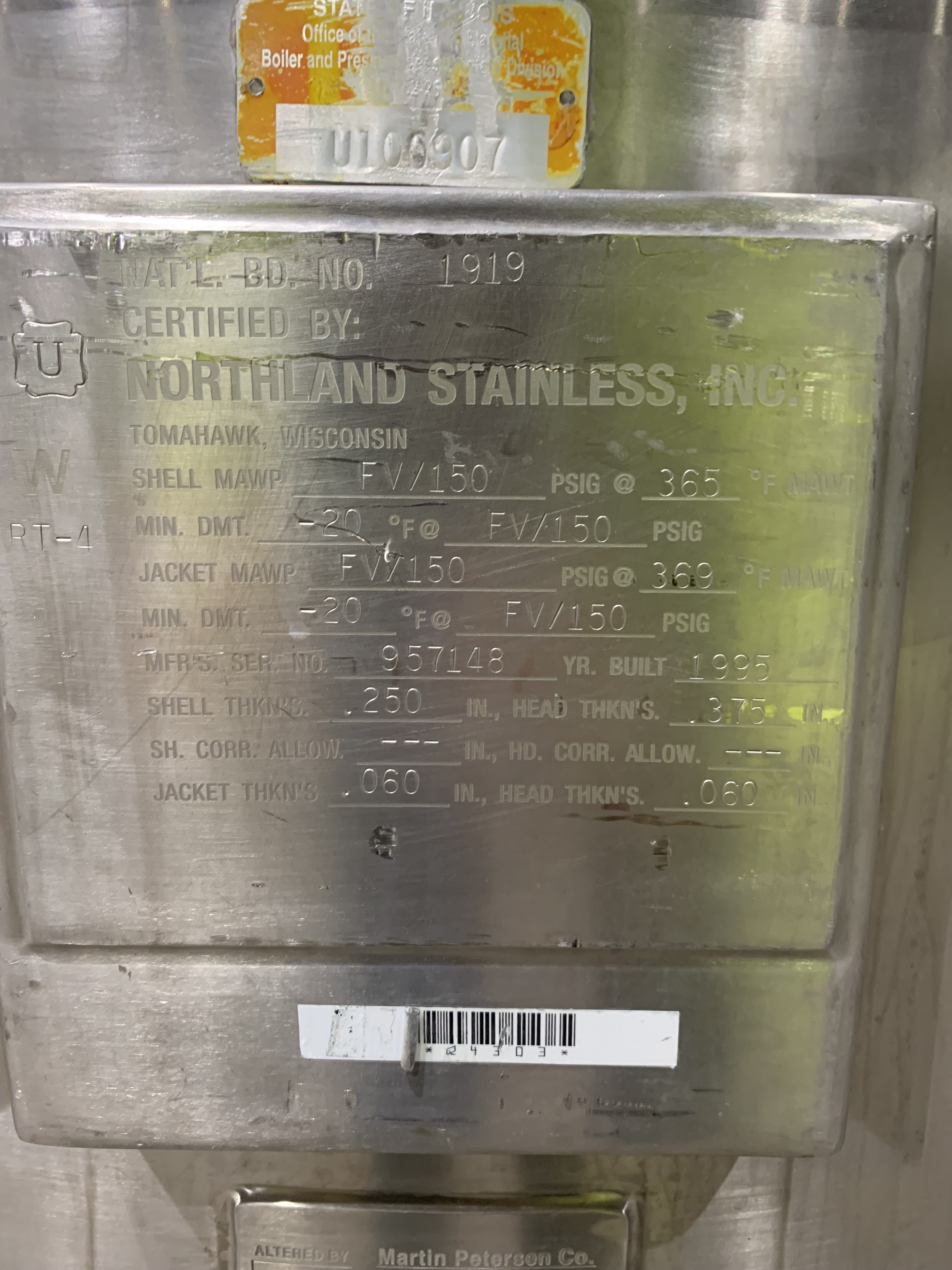 Stainless Steel 316 Northland Stainless Batch-Type Agitated Reactor - IPP# 247313