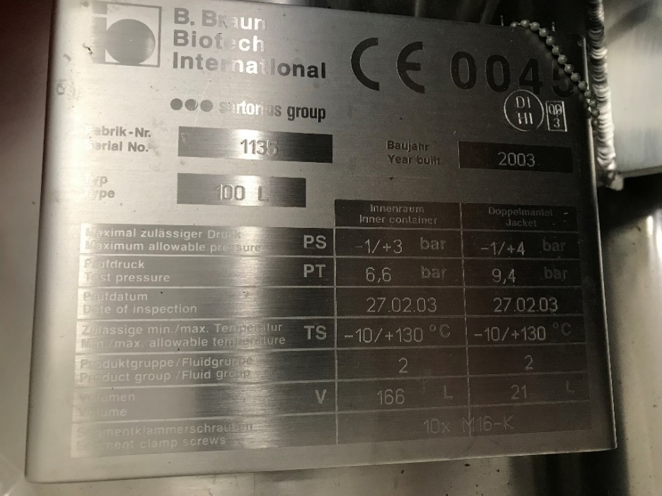 B. Braun + Diessel Biotech GmbH Batch-Type Agitated Reactor - IPP# 247786