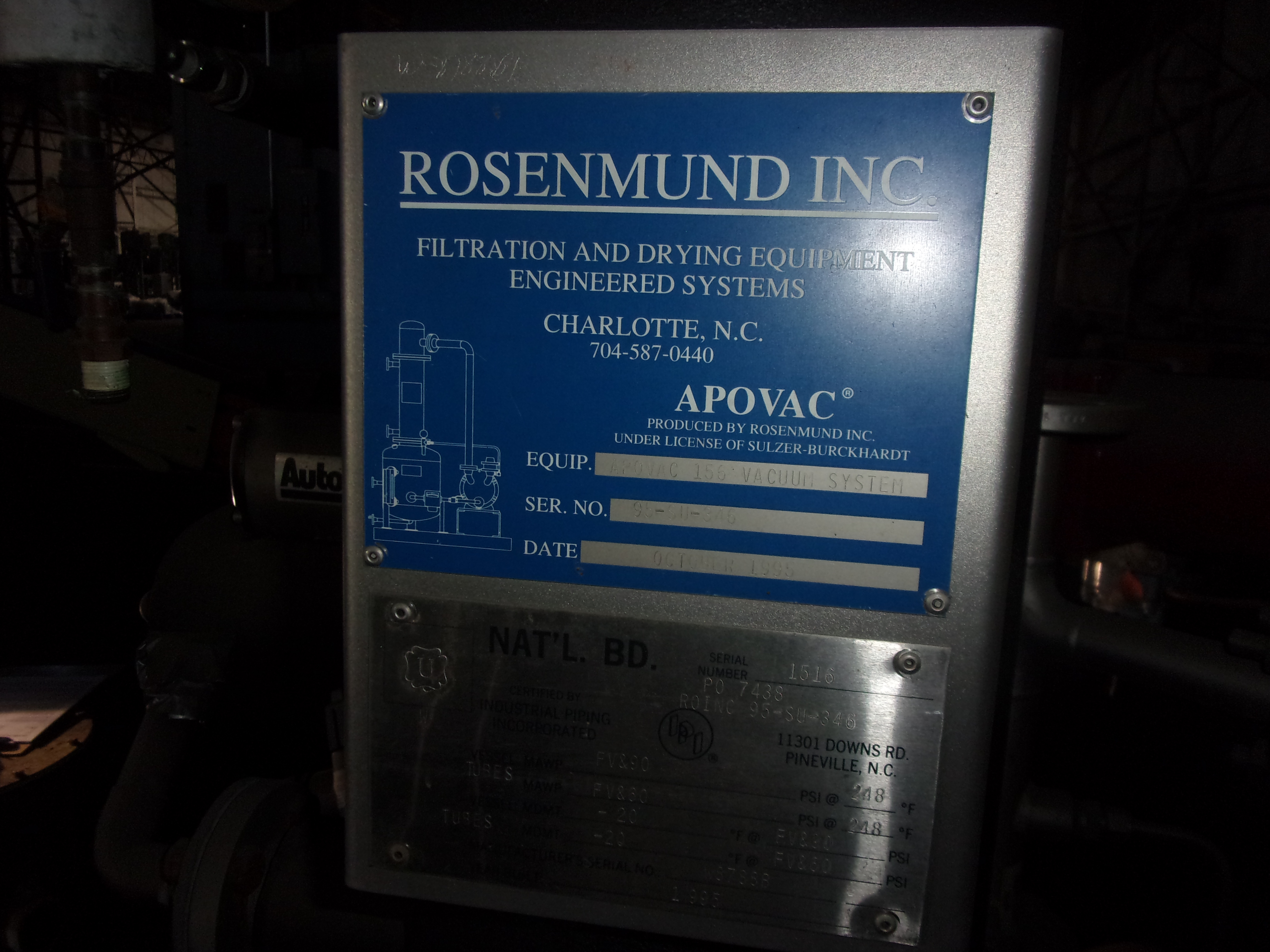 Rosenmund and Cogiem Filter APOVAC Unit - IPP# 248331