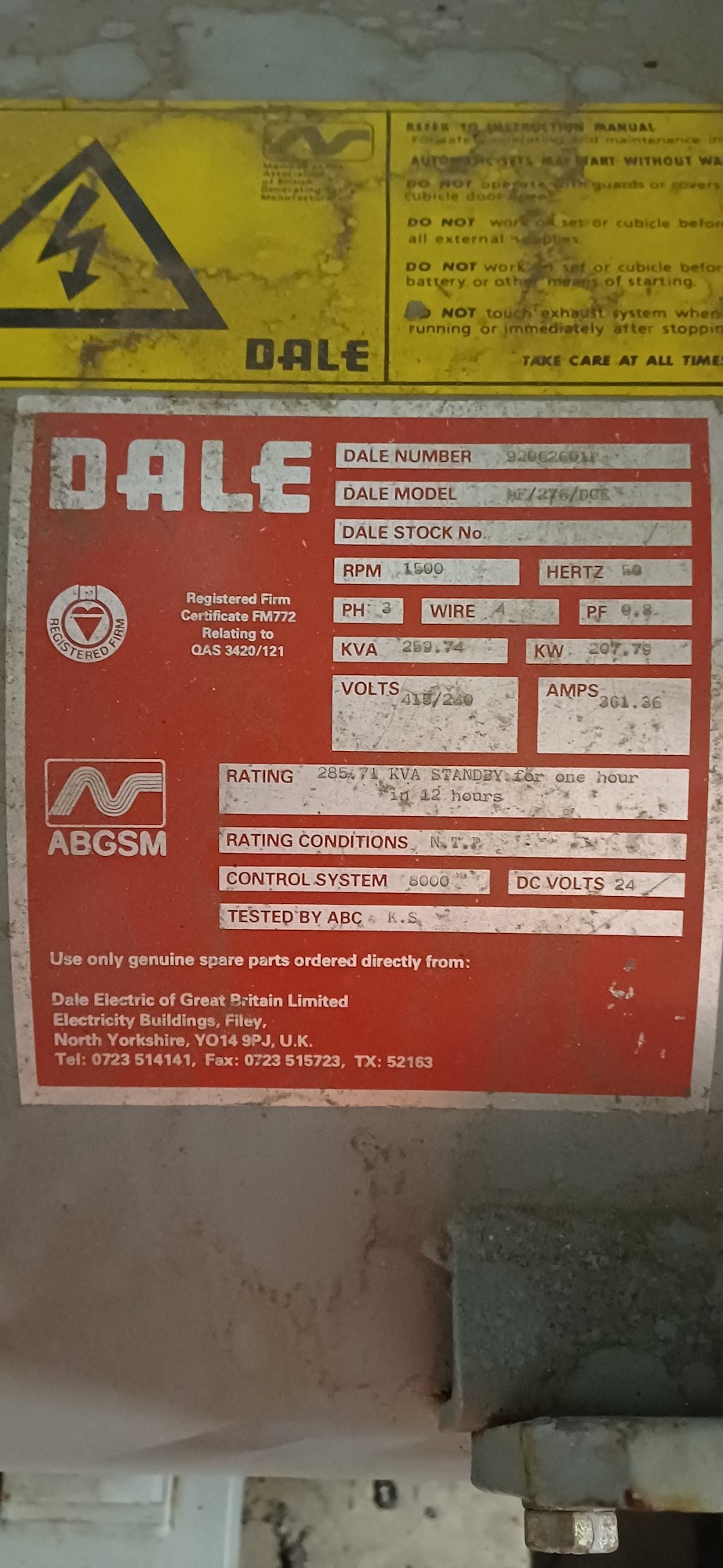 Dale MF/276/DCE Diesel driven Power Generator - IPP# 242427